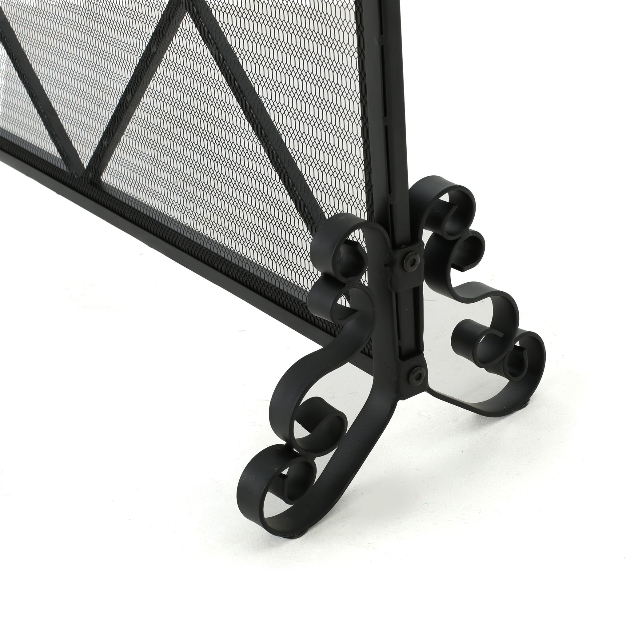 Minimalist Single Panel Iron Fireplace Screen With Diamond Design - Black
