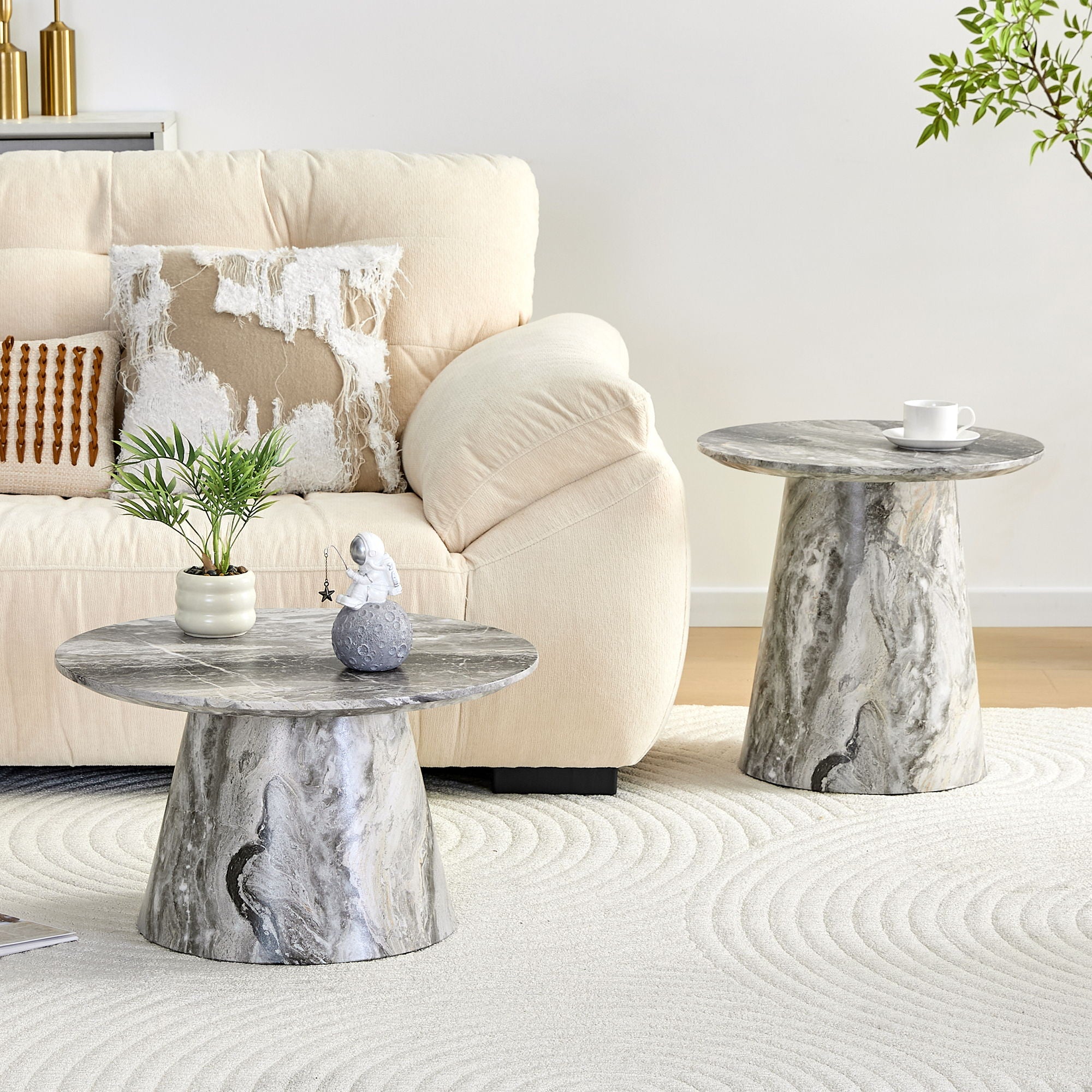 Nested Coffee Table Set, Round Design For Living Room - Gray
