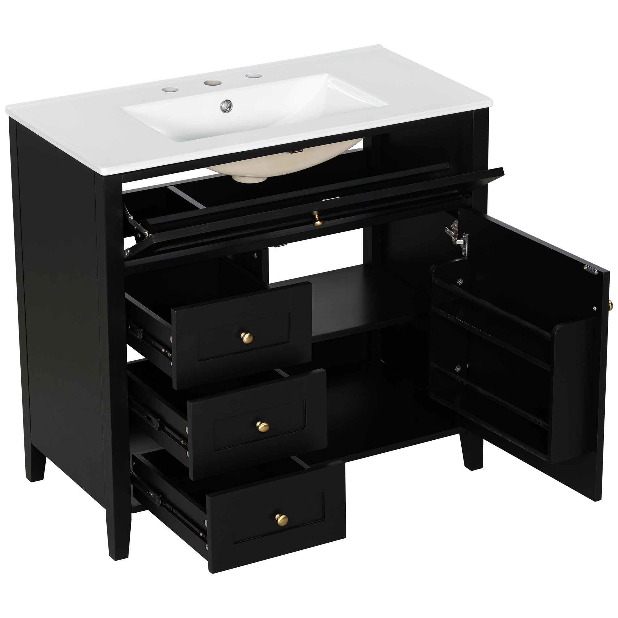 Bathroom Vanity With Sink, 3 Drawers & Cabinet With Adjustable Shelves