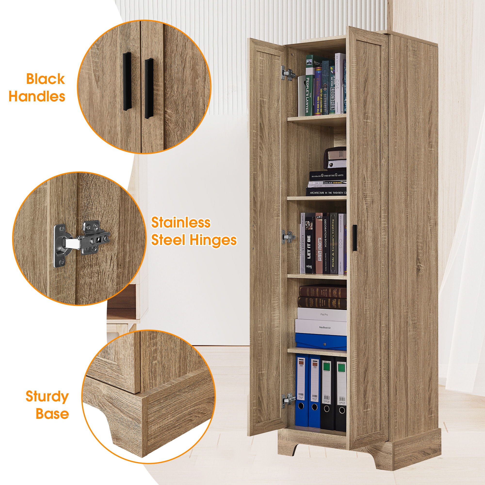 Storage Cabinet With Adjustable Shelves, 2 Doors, Rectangle Design For Bathroom