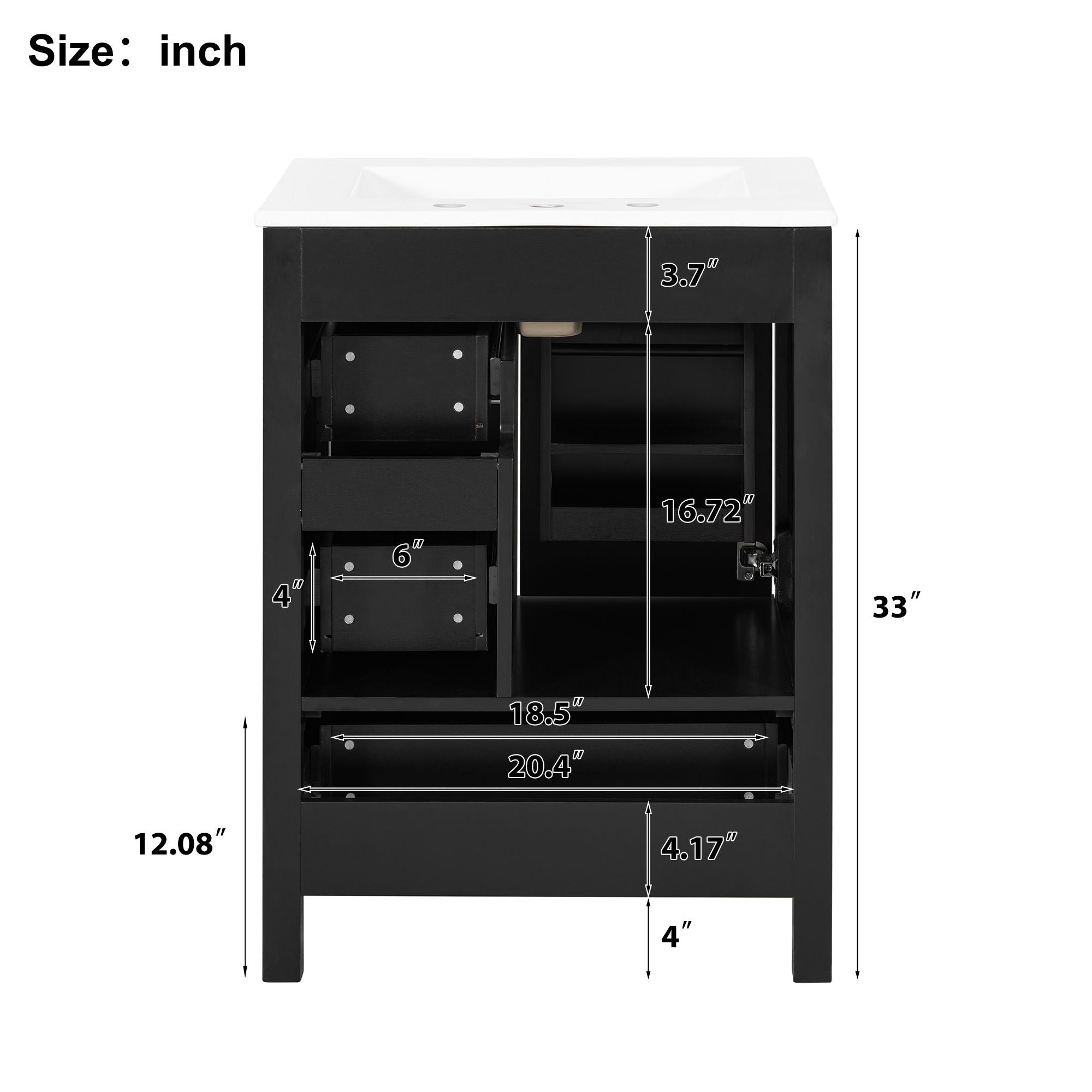 Bathroom Vanity With Sink, Soft-Close Doors, Double-Layer Shelf And 3 Drawers