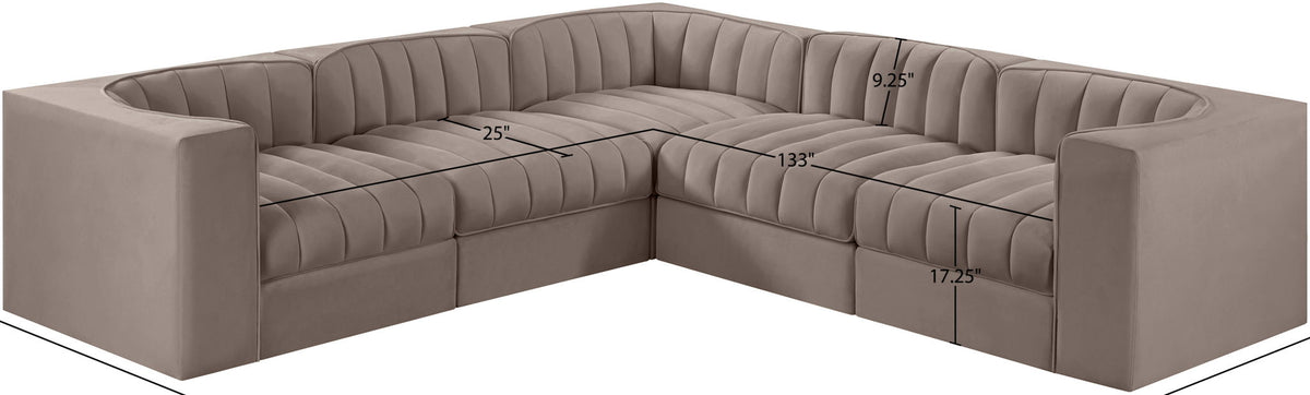 Rummi - Symmetrical Velvet Performance Fabric Upholstered 5 Piece Modular Sectional
