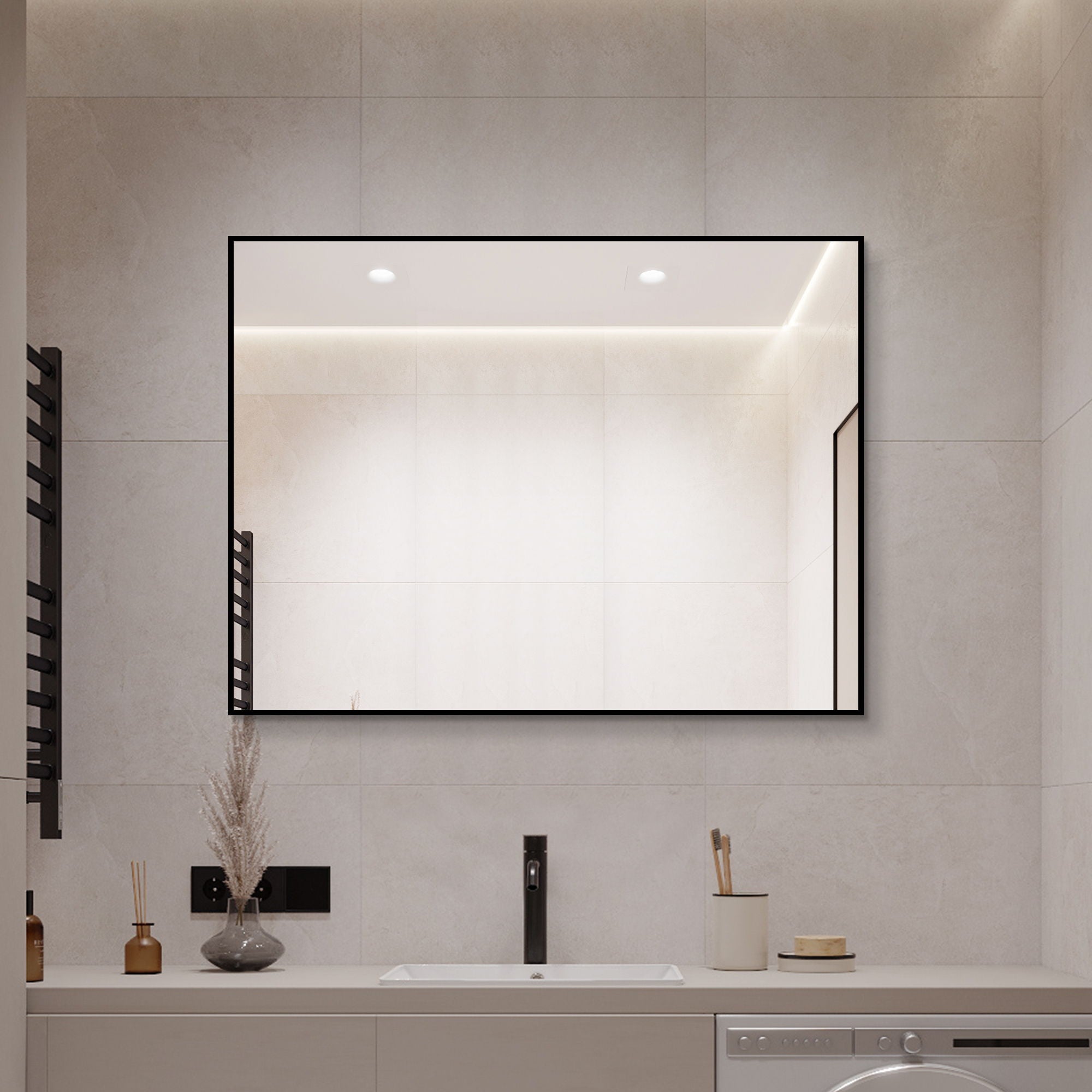 Framed Wall Mirror For Bathroom - Black