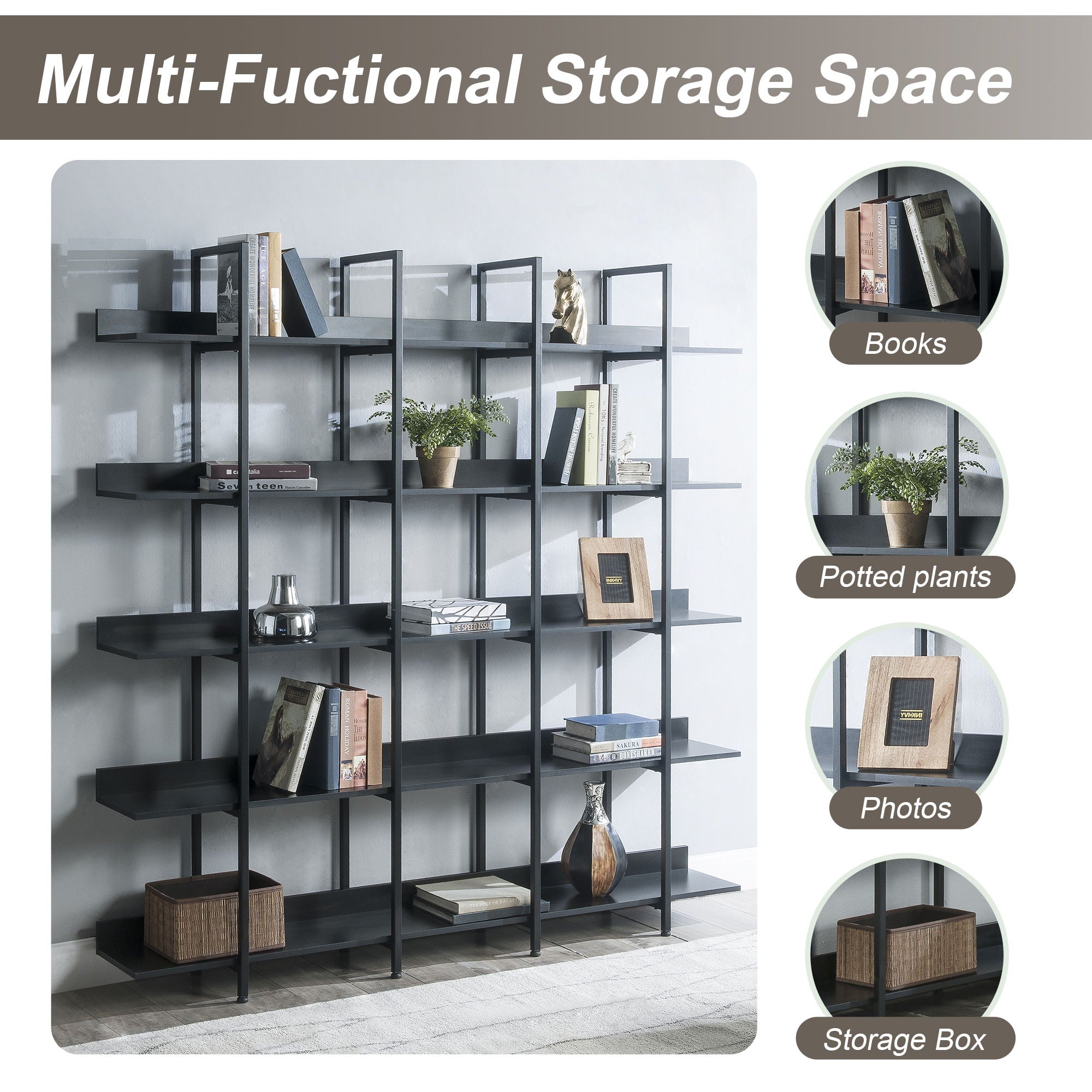 Vintage Industrial 5 Tier Bookcase