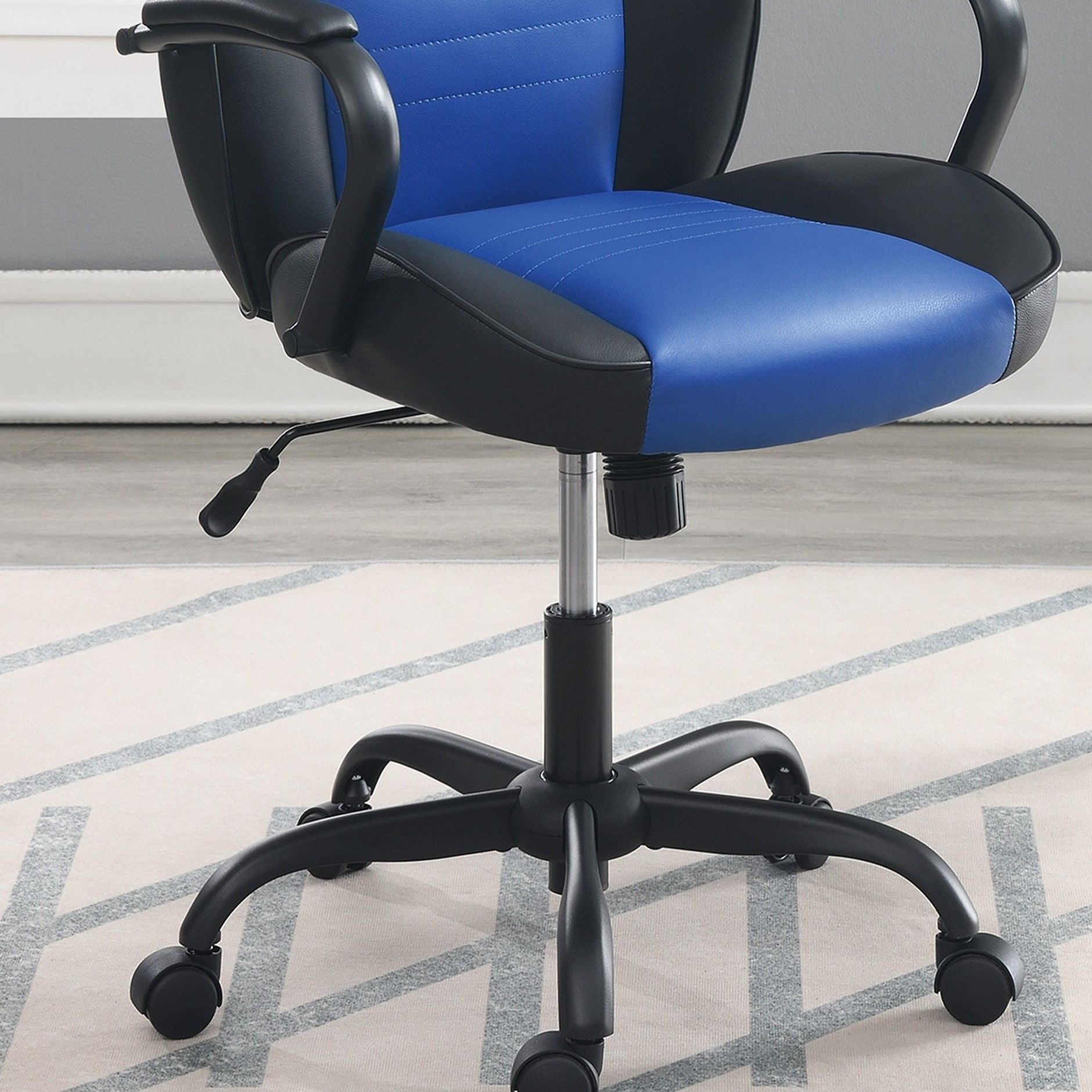 Gaming Office Chair With Adjustable Height Armrests - Black / Black / Blue / Blue