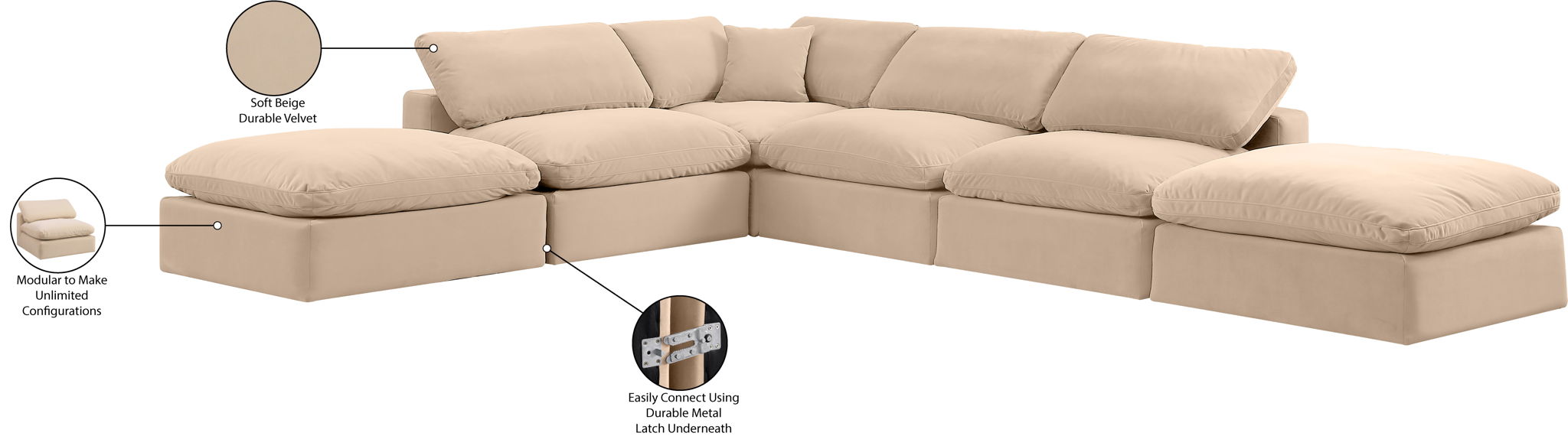 Comfy - 6 Piece Velvet Modular Sectional