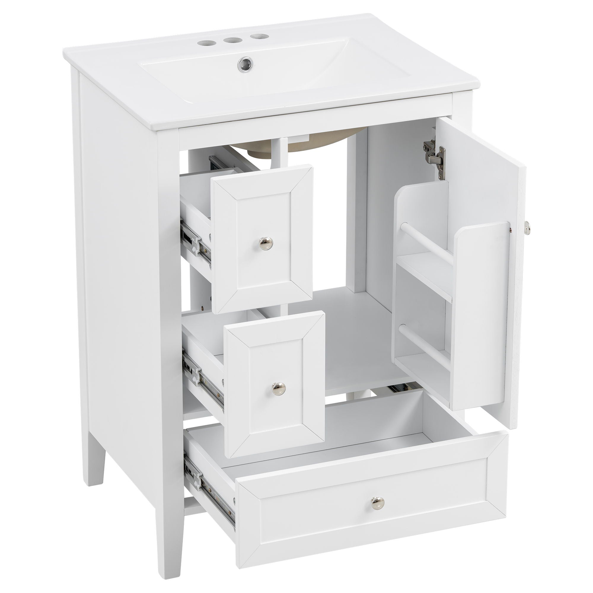 Modern Bathroom Vanity With Sink, Soft Close Drawers & Door, Storage Rack