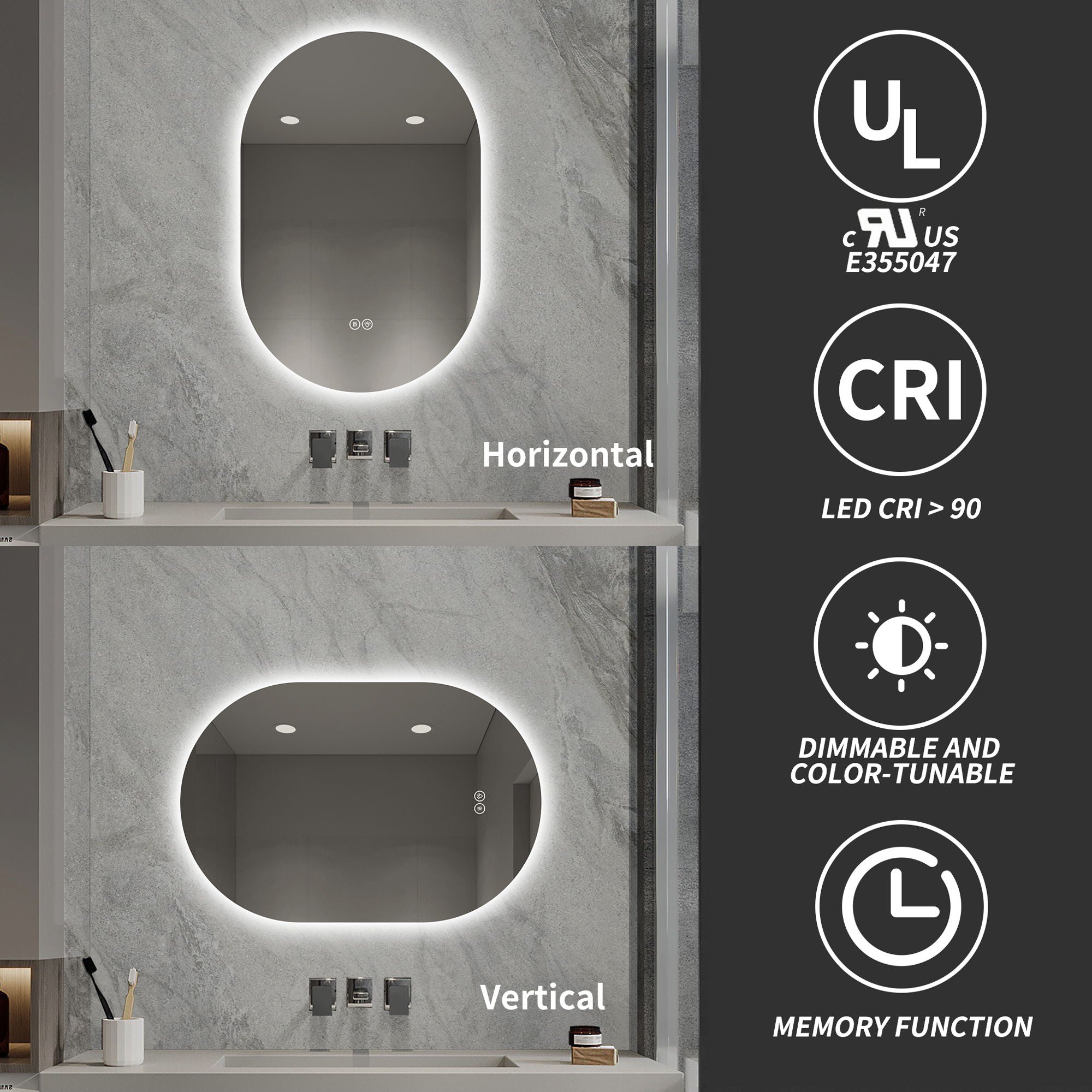 Smart Wall Mounted LED Touch Screen Mirror With Anti-Fog Function And Adjustable Lighting