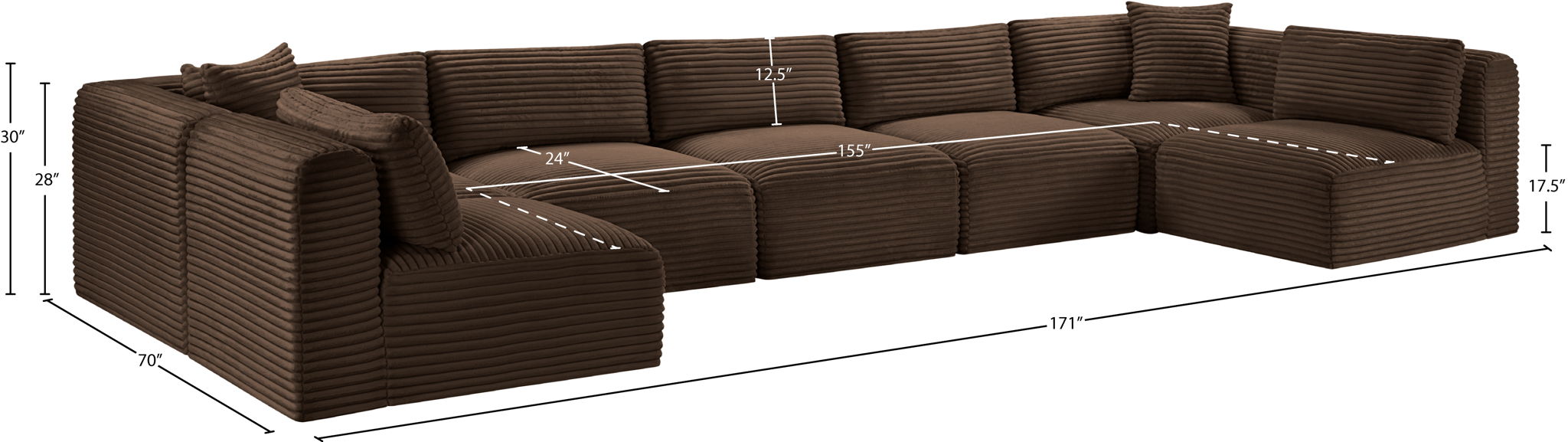 Shaggy - 7 Piece Modular U-Shaped Armless Sectional