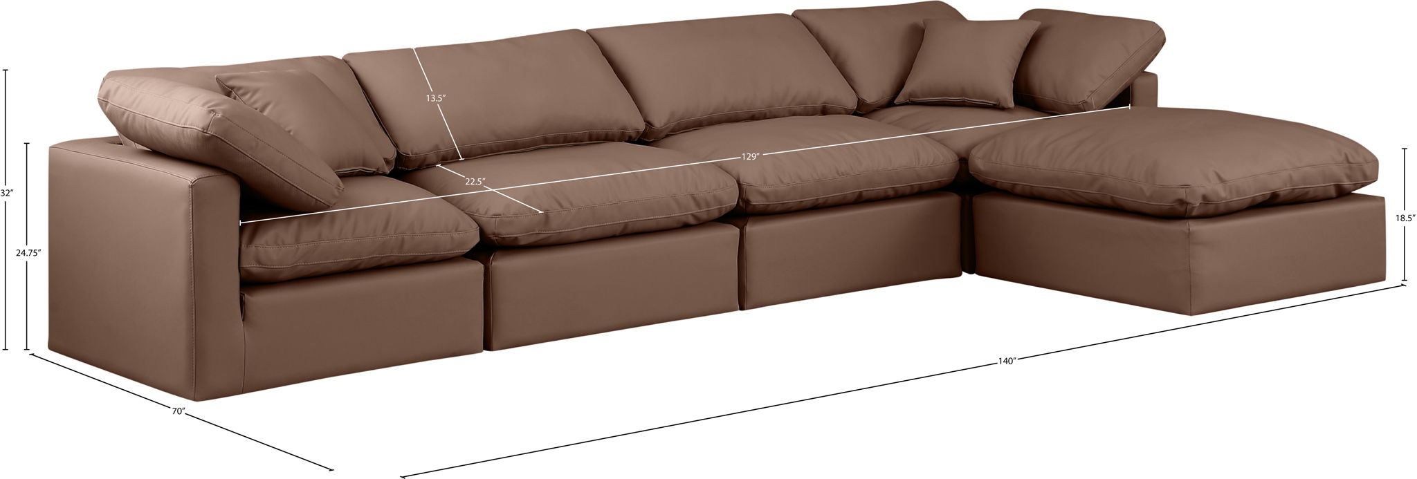 Indulge - Faux Leather 5 Piece Modular Sectional With Chaise