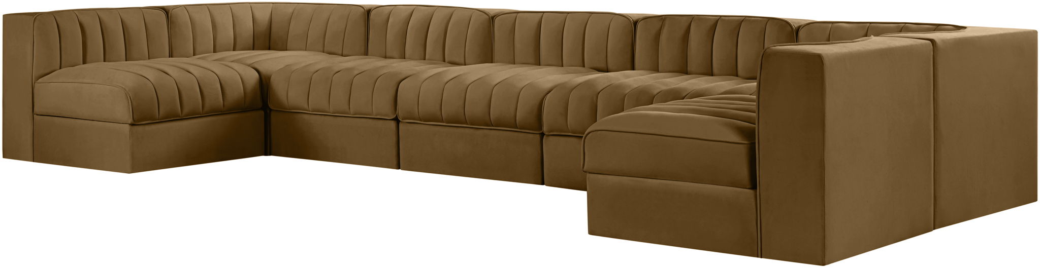 Rummi - Velvet Performance Fabric Upholstered 7 Piece Modular Sectional (With 2 Corner Chairs)