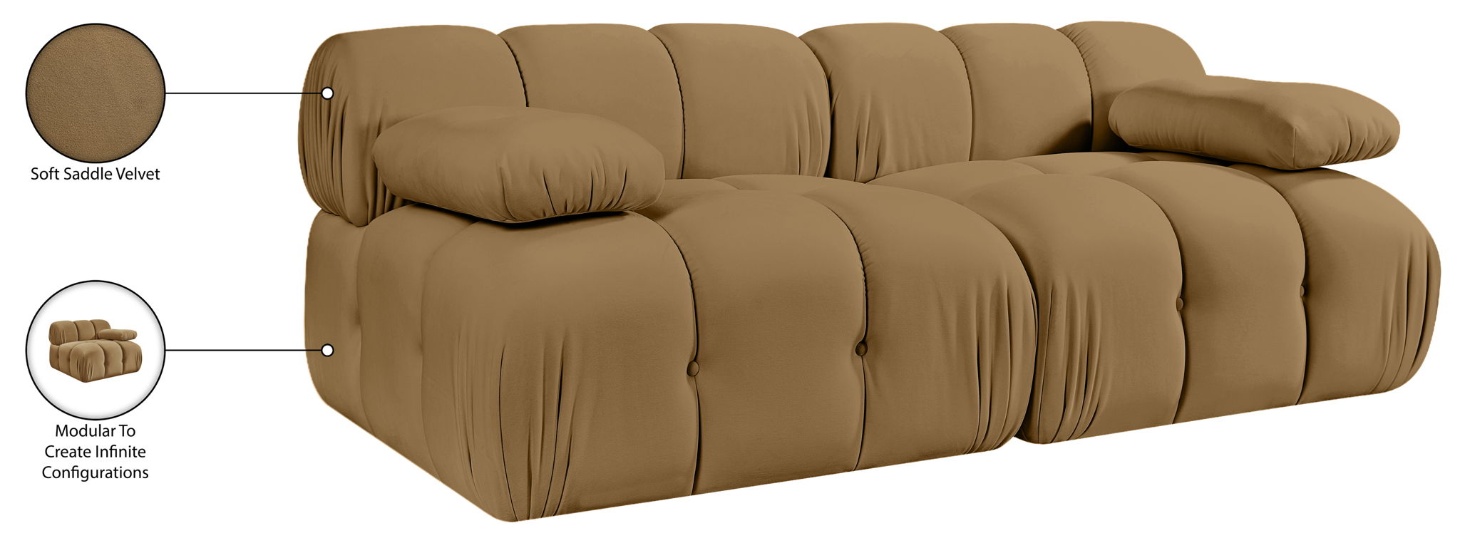 Orin - Velvet Performance Fabric Upholstered 2 Piece Modular Sofa