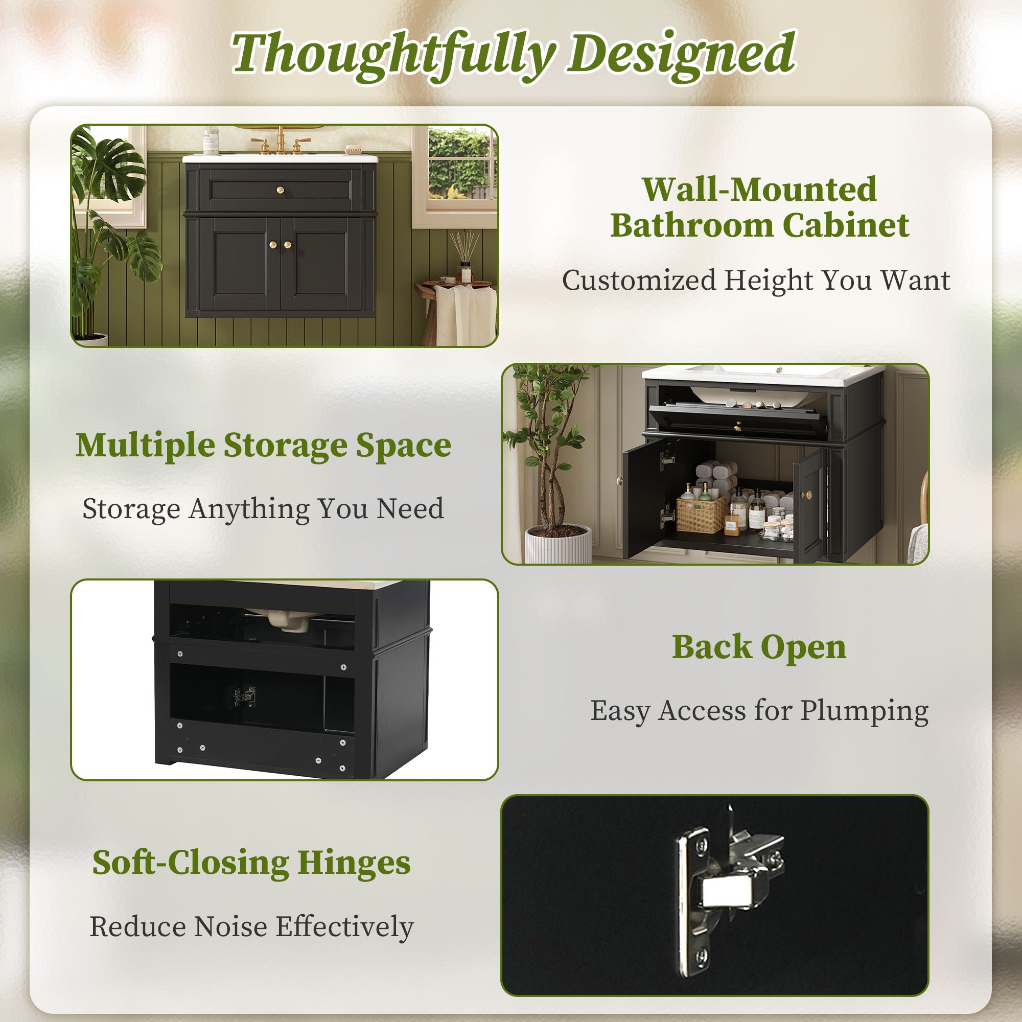 Wall Mounted Bathroom Vanity With Tip Out Drawer And Open Back Design