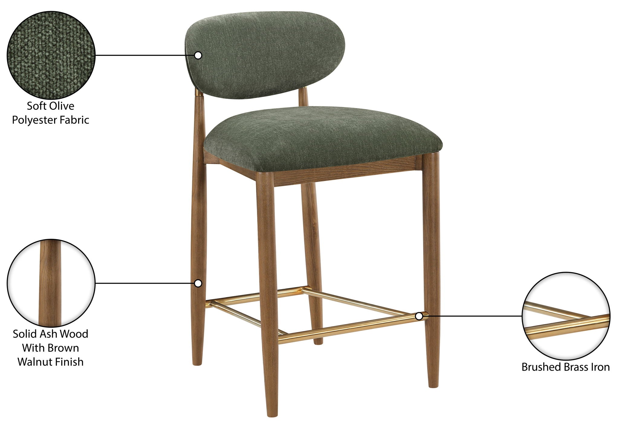 Riccio - Fabric Stool - Walnut Frame