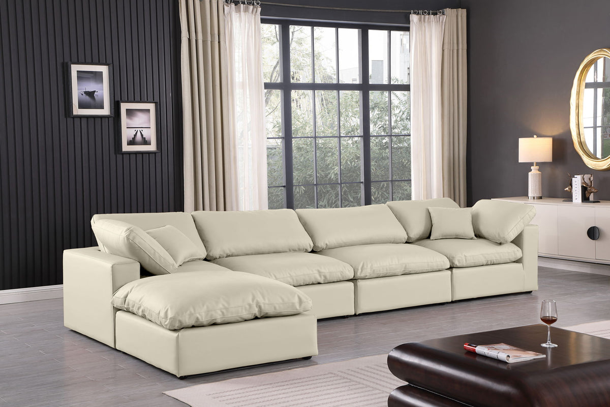 Comfy - 5 Piece Faux Leather Modular Sectional With Chaise