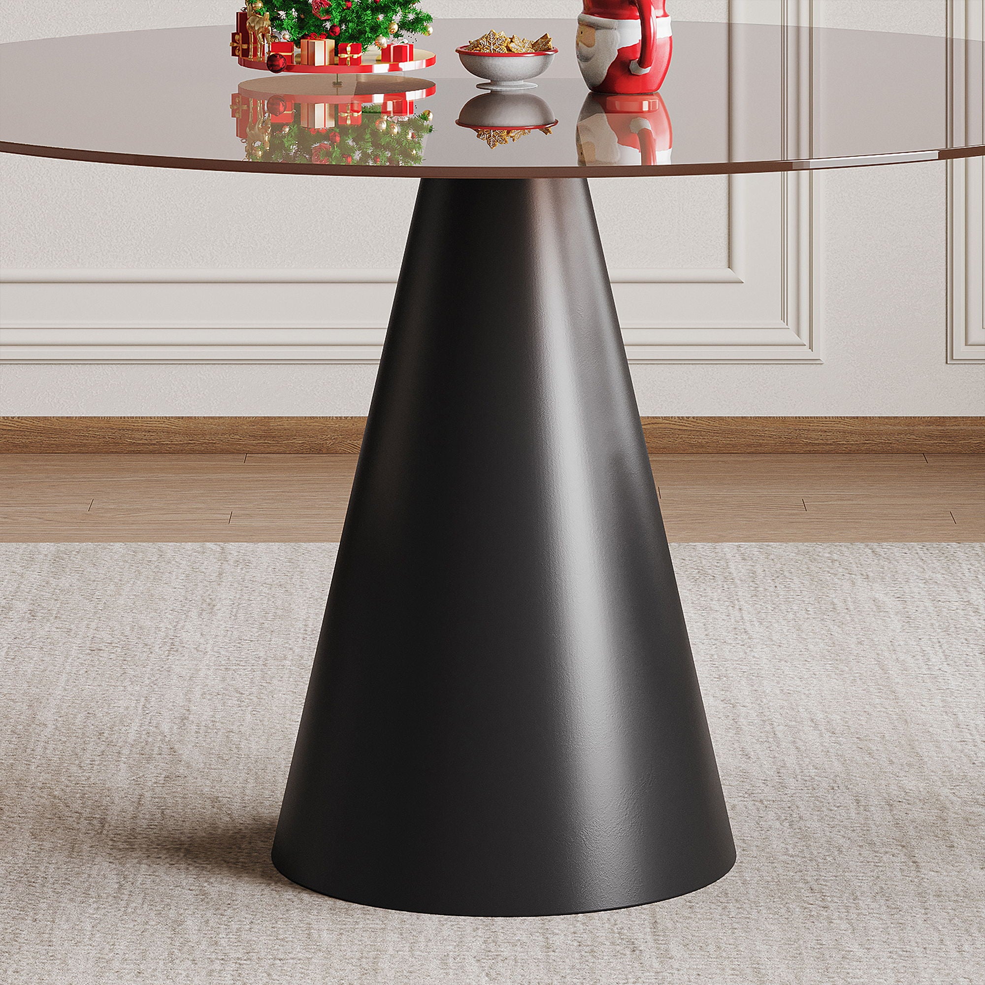 Round Dining Table & Tempered Glass Top - Black / Brown