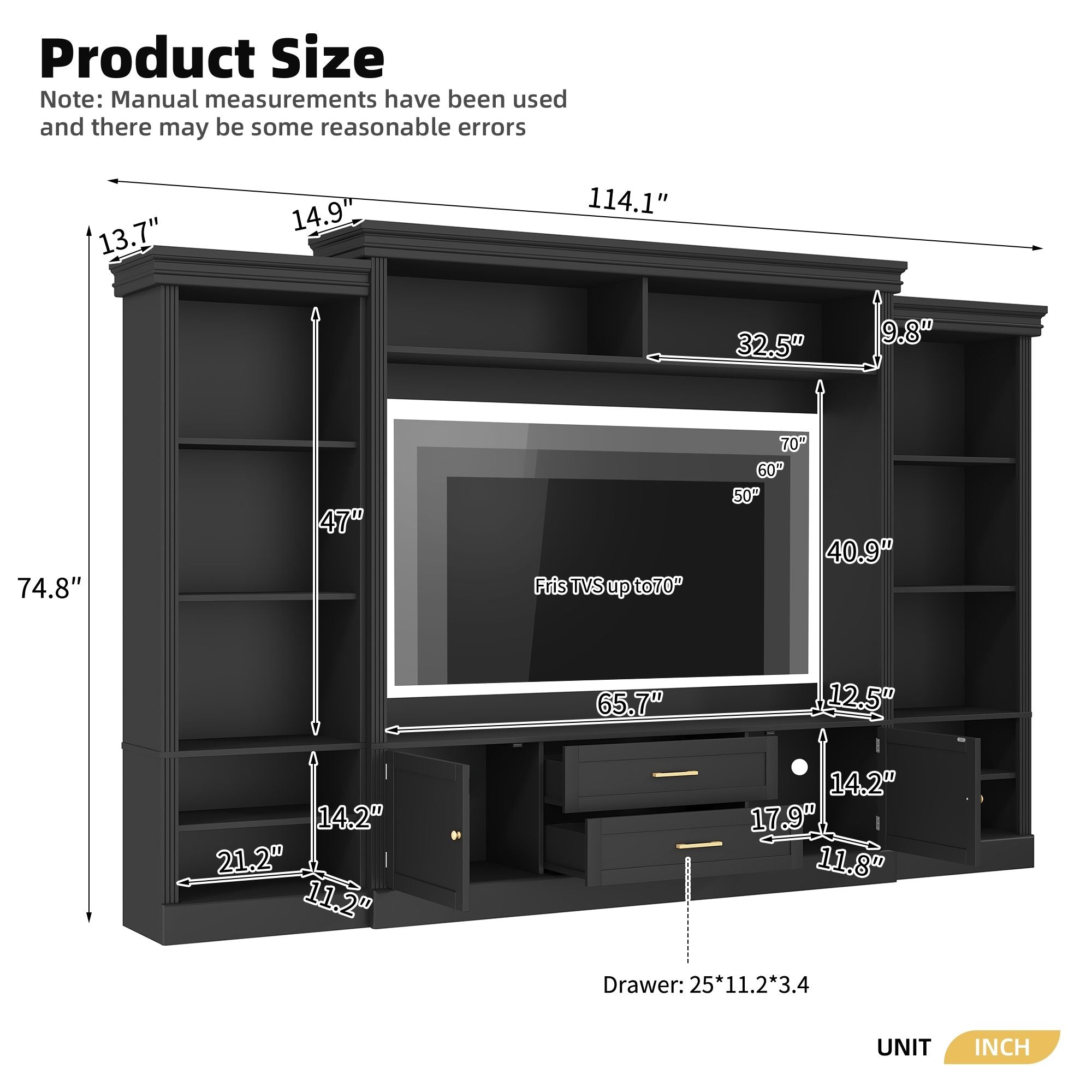 Elegant Entertainment Center Wall Unit With Bookshelves