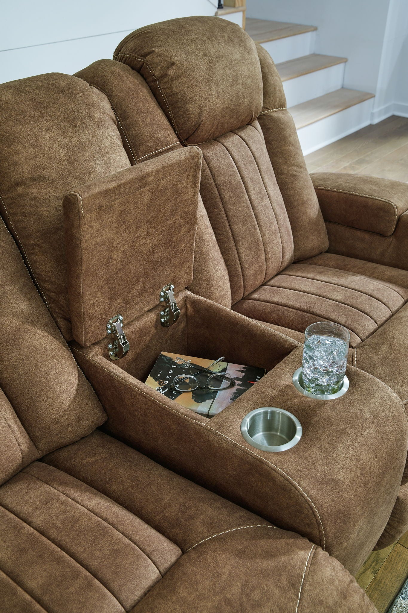 Wolfridge - Power Reclining Loveseat With Console /Adj Hdrst - Brindle