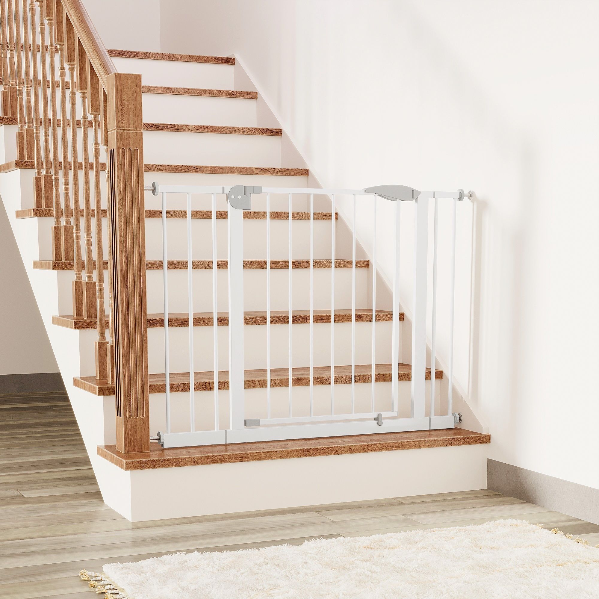 Pressure Mounted Baby Gate For Stairs - White