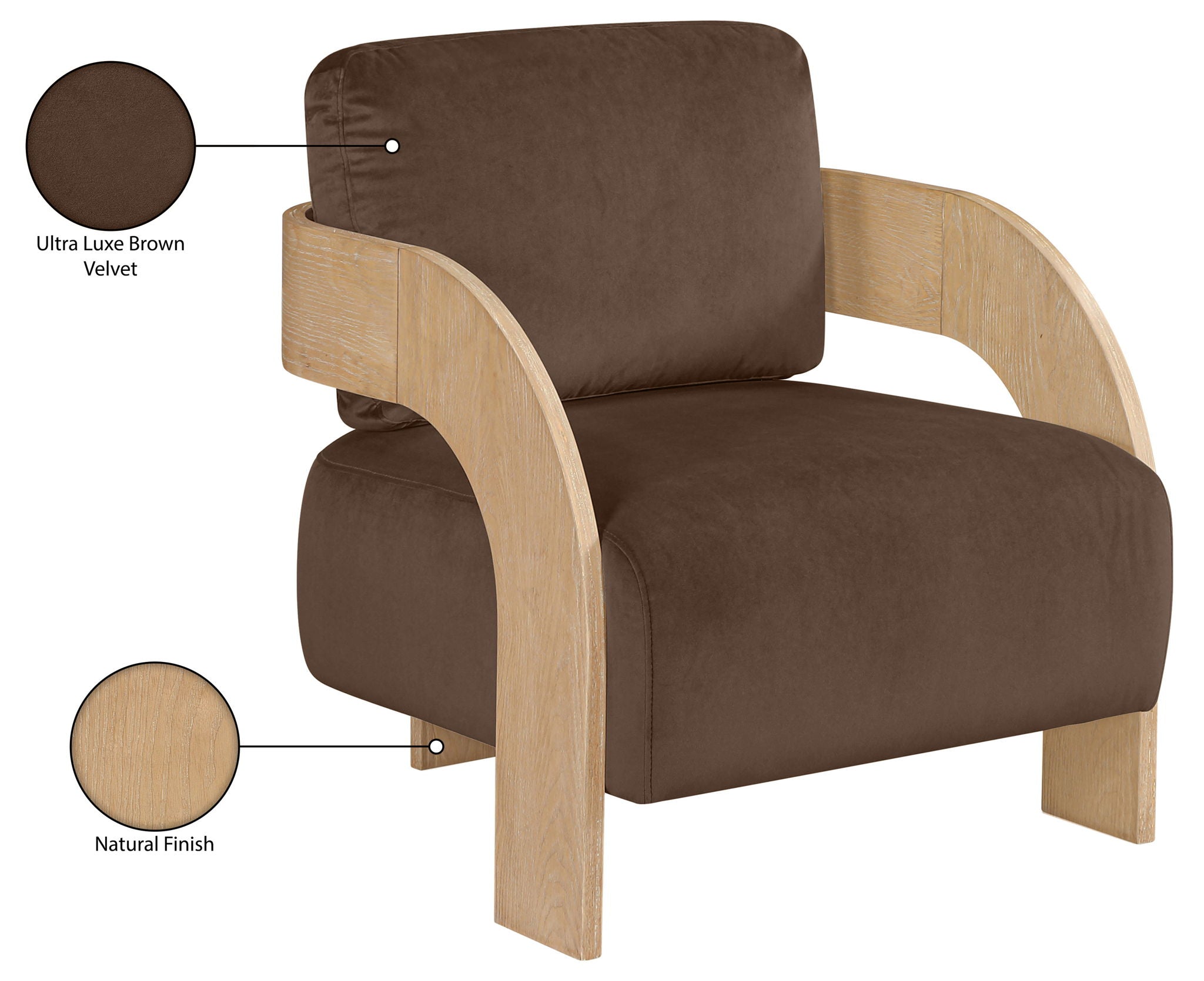Cedra - Velvet Performance Fabric Upholstered Accent Chair - Natural Frame
