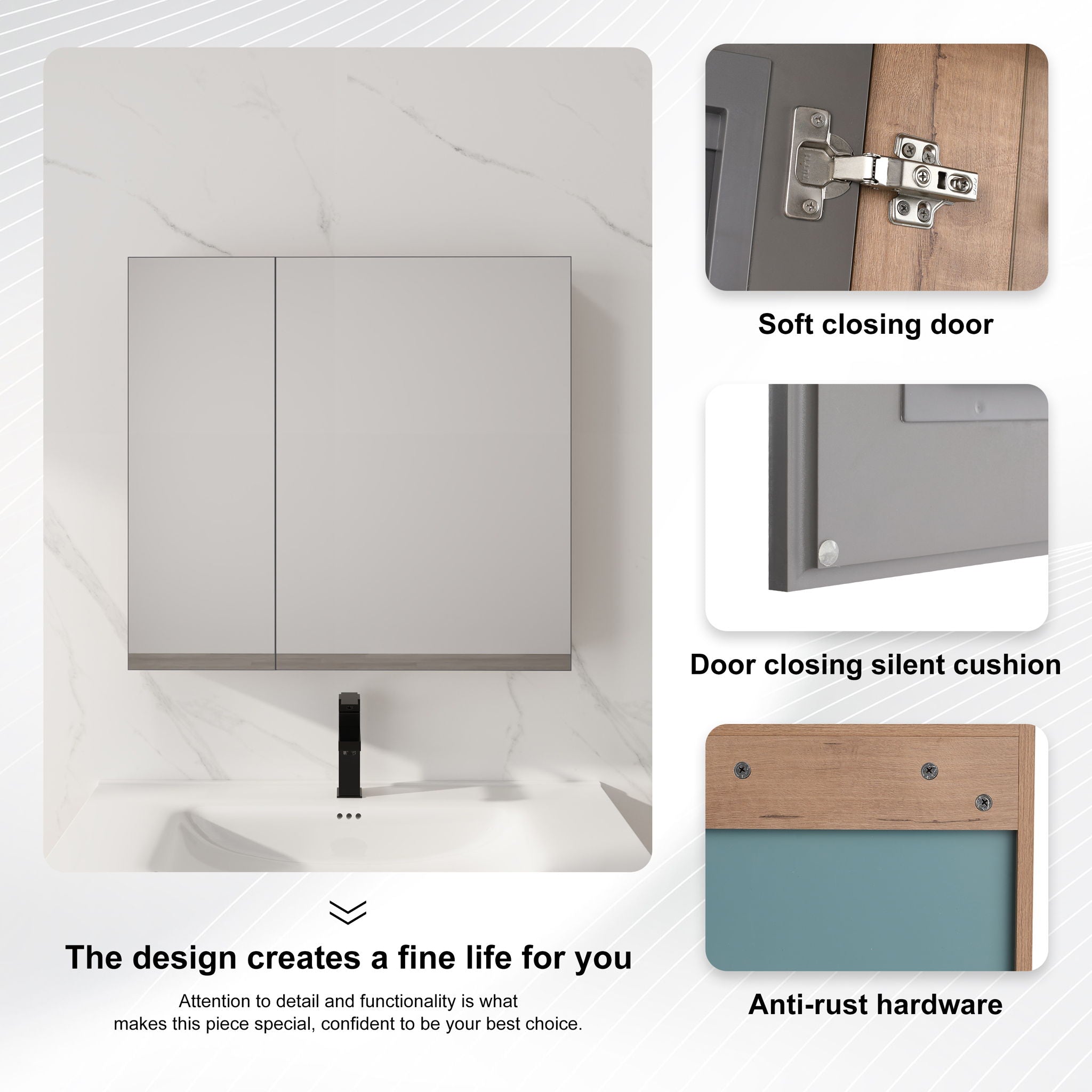 29.63" Wall Mounted Cabinet With Adjustable Shelves Storage Cabinet For Bathroom - Imitative Oak