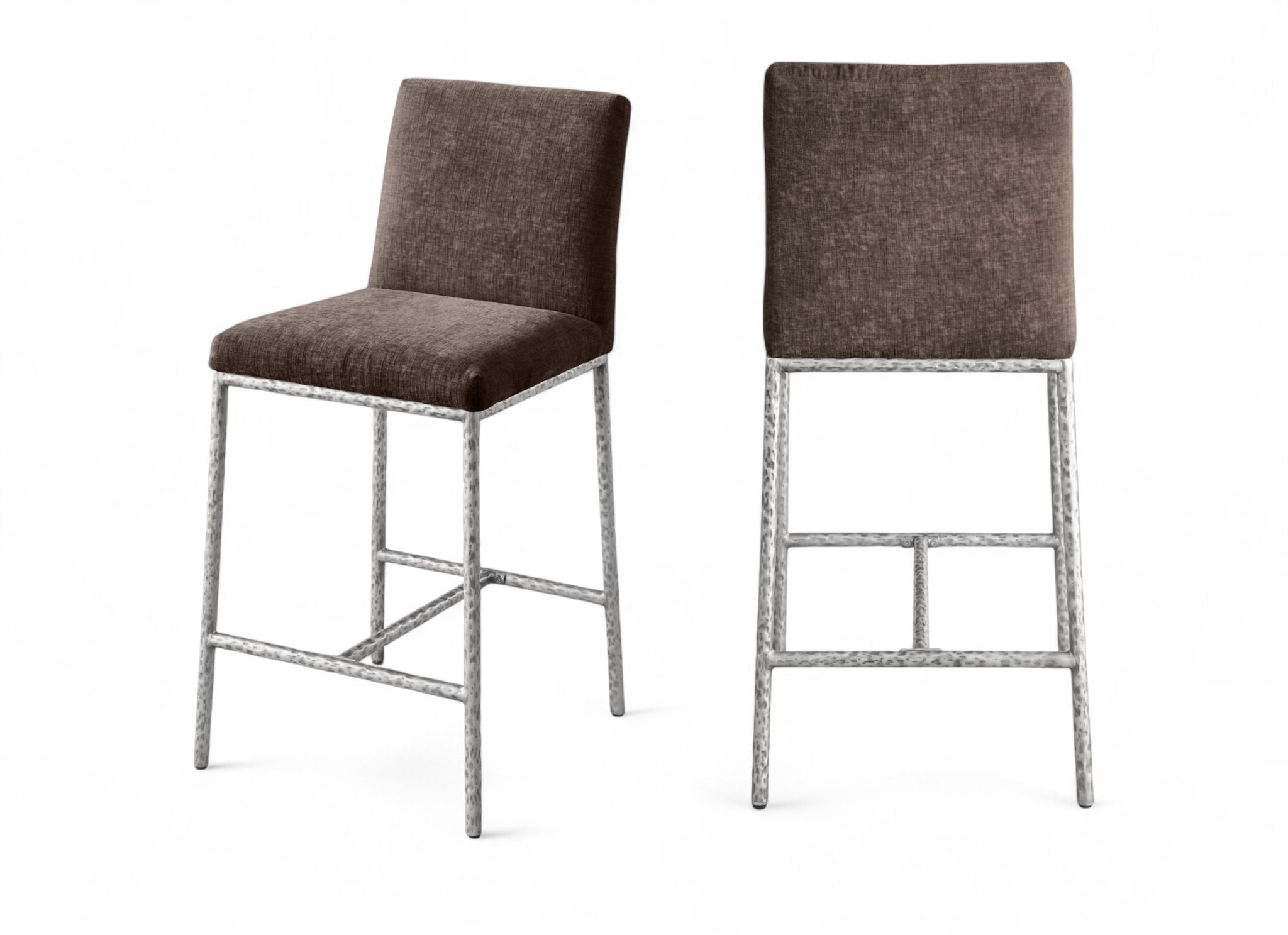 Reeves - Chenille Fabric Upholstered Counter Stool (Set of 2) - Silver Base