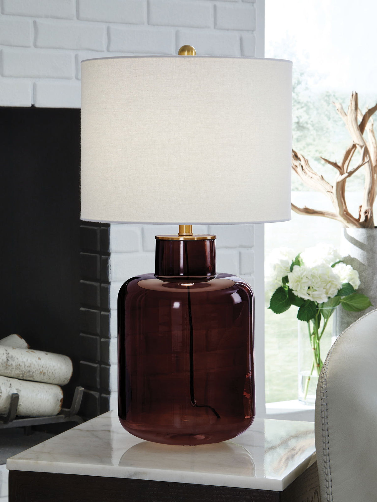 Mette - Glass Table Lamp - Brown / Gold Finish