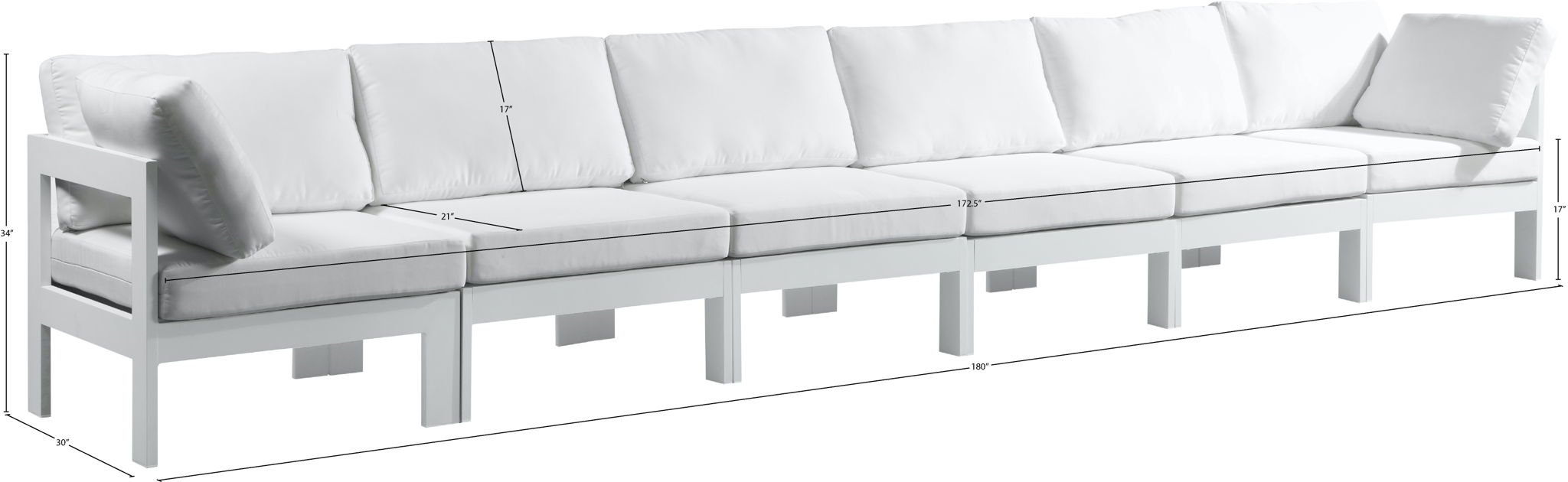 Nizuc - Outdoor Patio 6 Seat Modular Sofa With White Frame