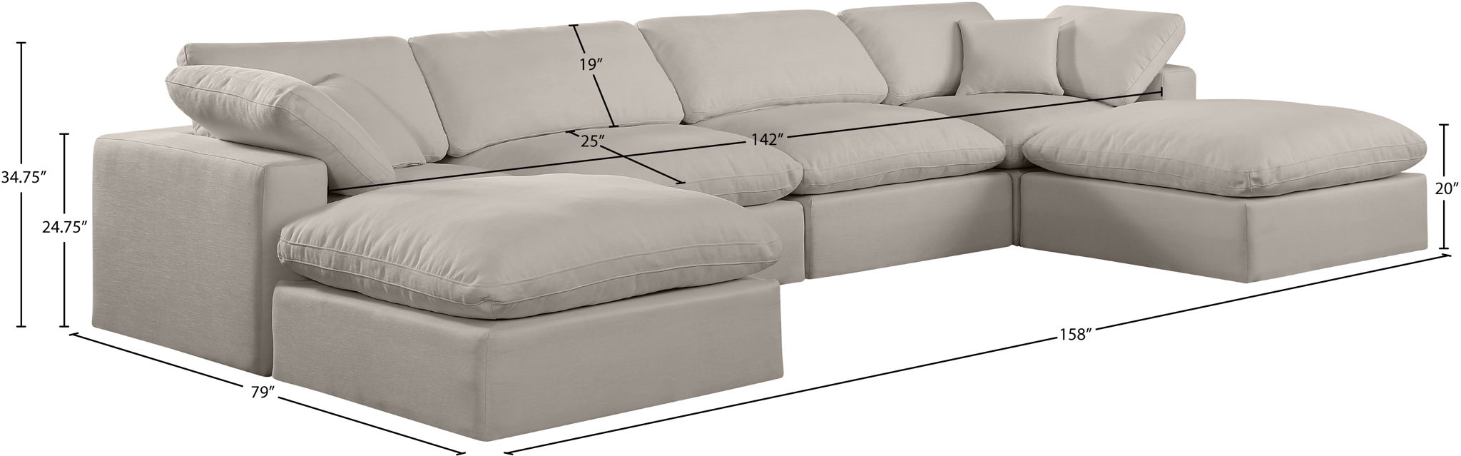 Comfy - 6 Piece Linen Modular Double Chaise Sectional