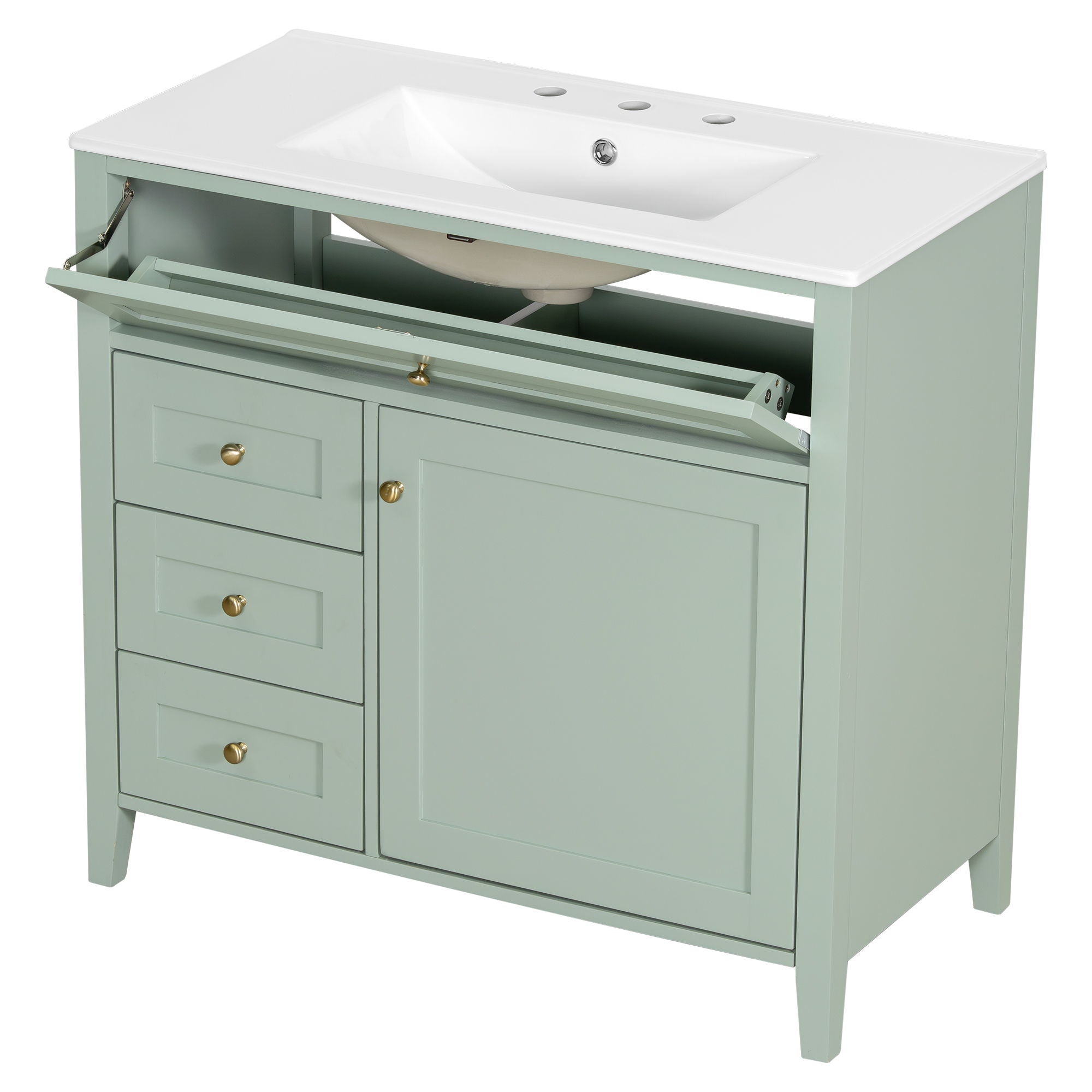 Bathroom Vanity With Sink, 3 Drawers & Cabinet With Adjustable Shelves