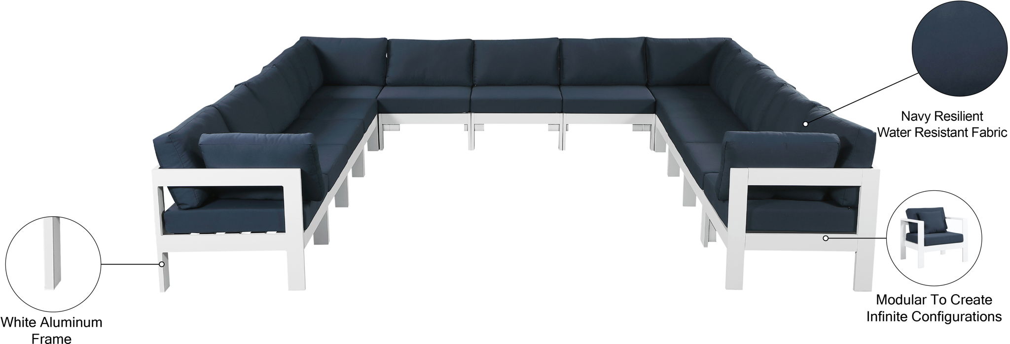 Nizuc - Outdoor Patio 13 Piece Modular Sectional With White Frame