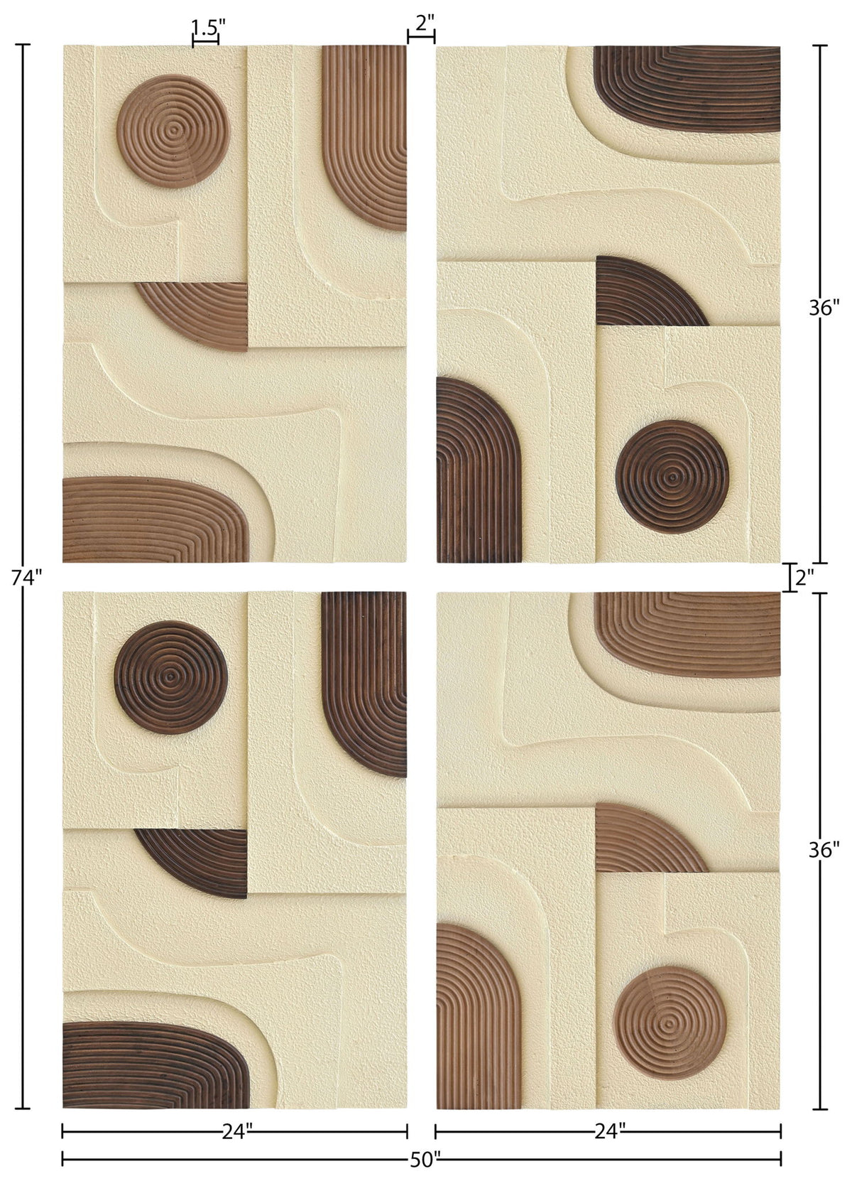 Element - Mango Wood 4 Piece Wall Art - Natural / Brown