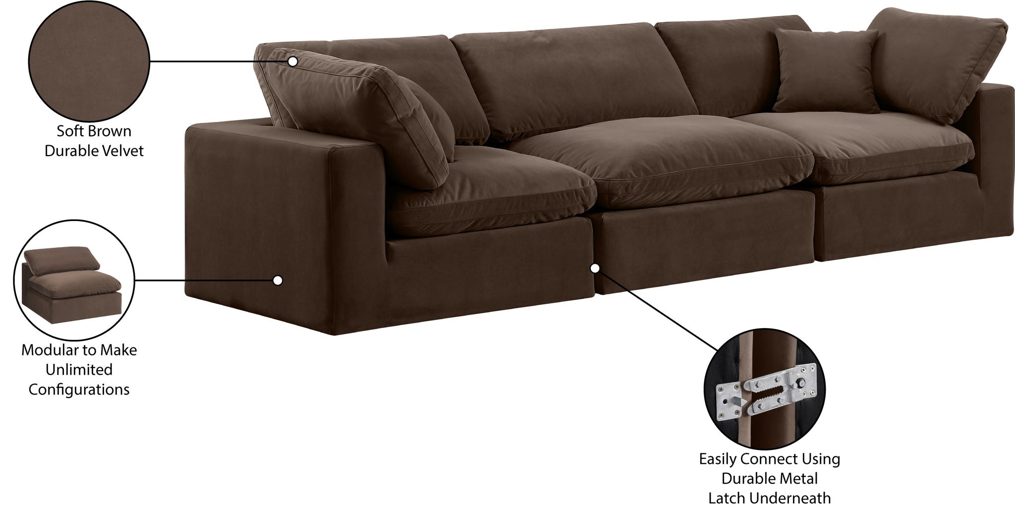 Comfy - Velvet Modular Sofa 3 Seats