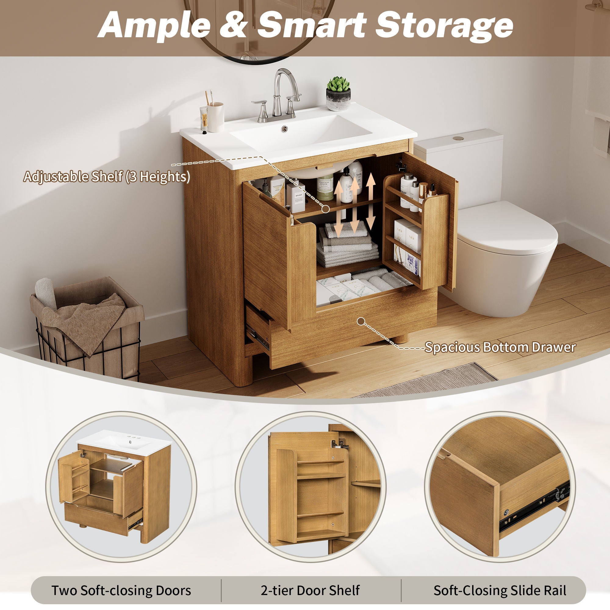 Softened Modern Bathroom Vanity With Sink