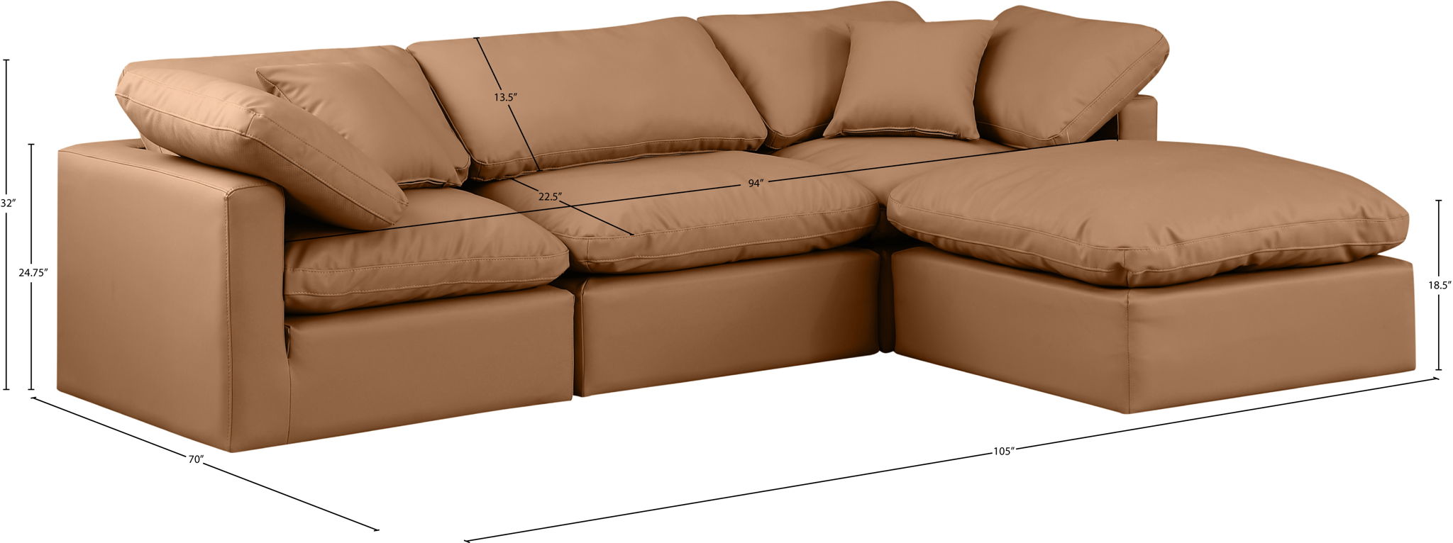 Indulge - Faux Leather 4 Piece Modular Sectional With Chaise