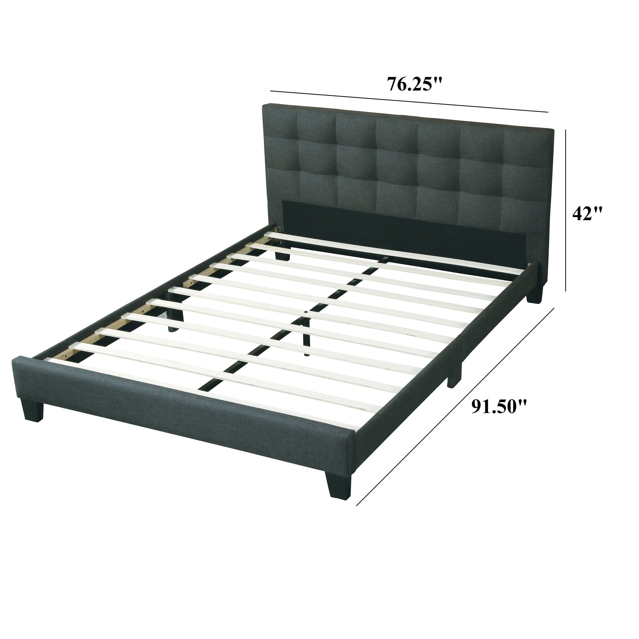 California King Size Tufted Headboard Platform Bedframe, Bedroom Furniture - Charcoal