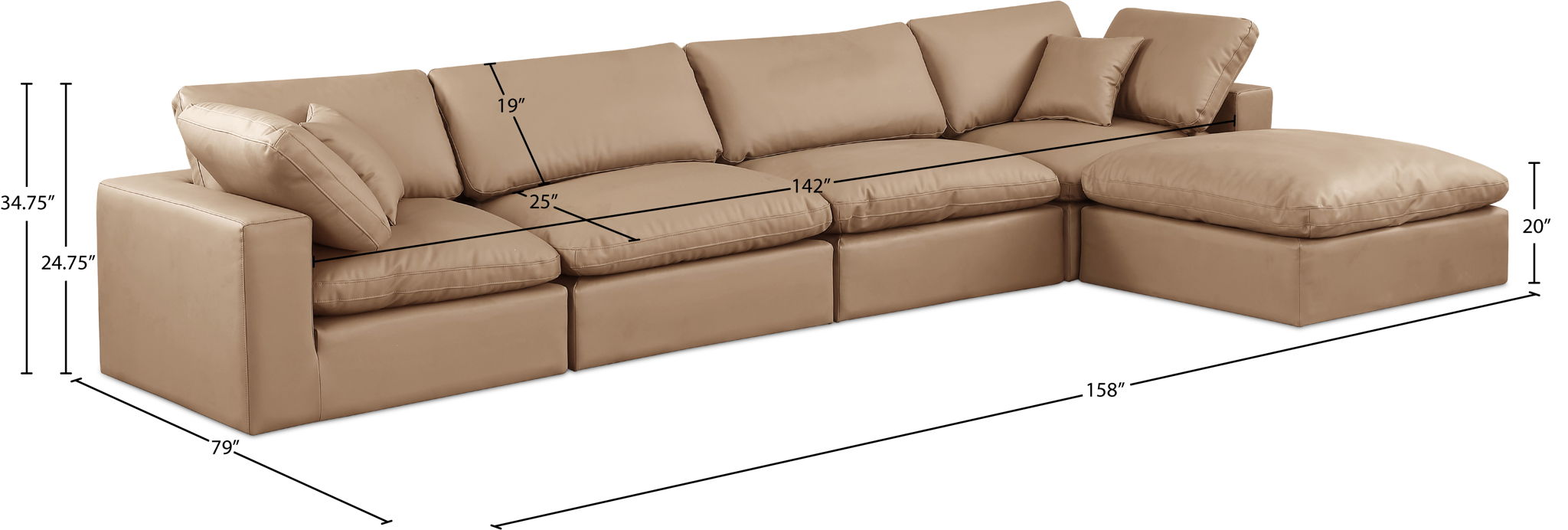Comfy - 5 Piece Faux Leather Modular Sectional With Chaise - Tan