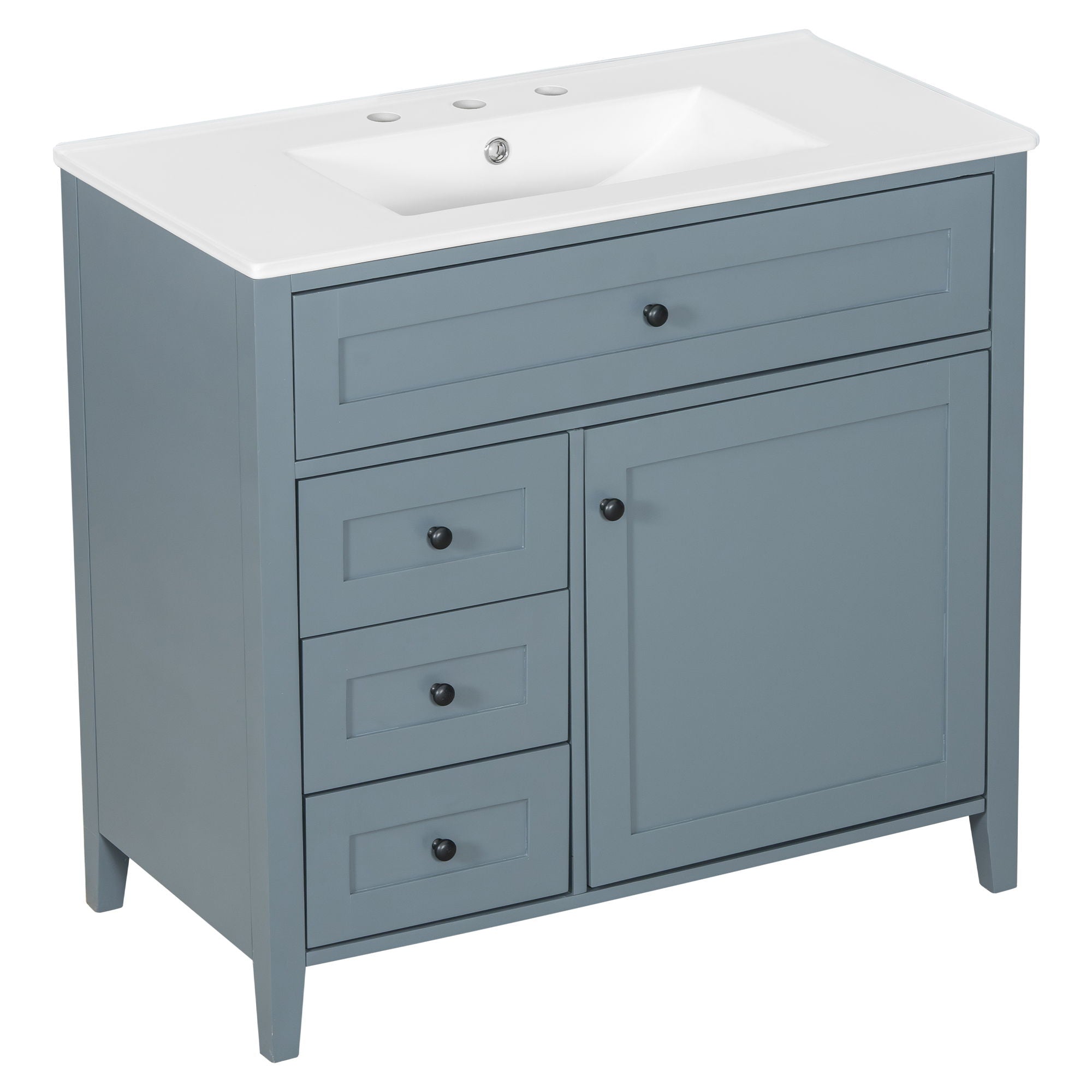 Bathroom Vanity With Sink, 3 Drawers & Cabinet With Adjustable Shelves