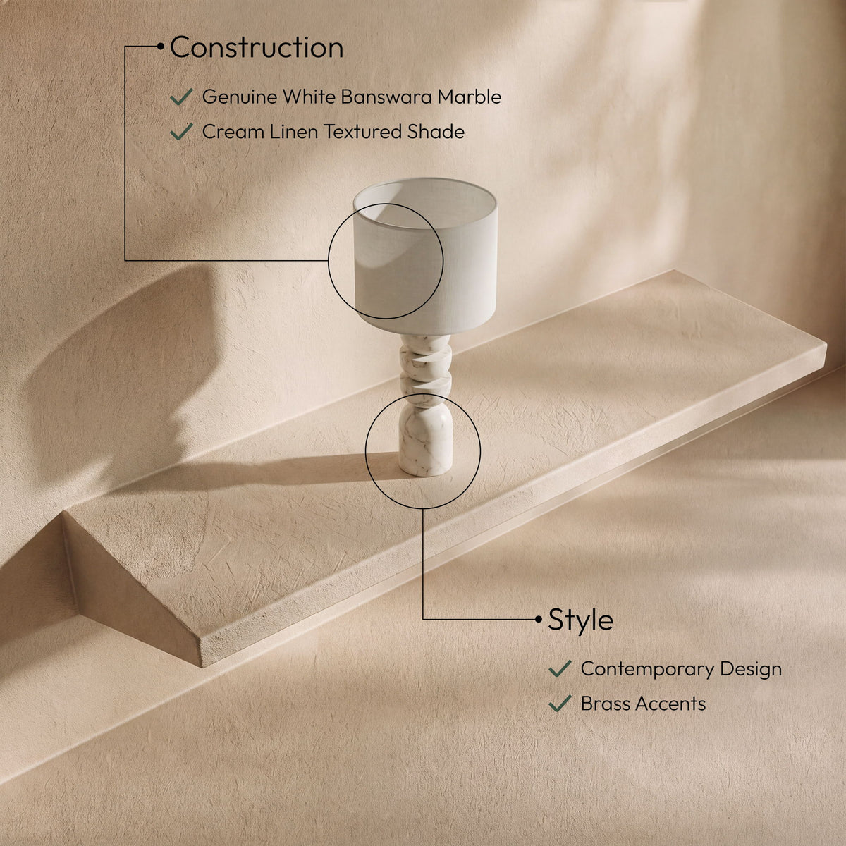 Opus - Linen Textured Fabric And Brass Table Lamp