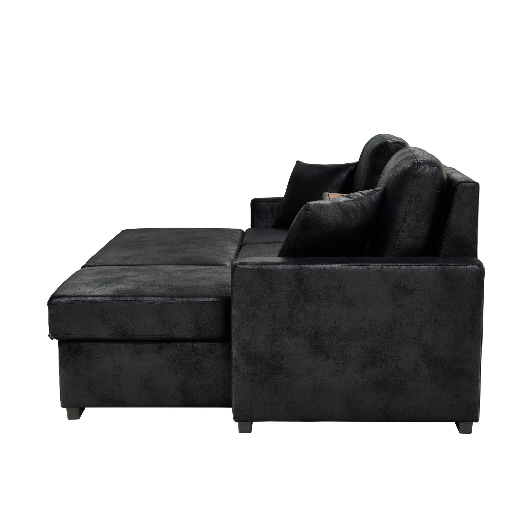 Upholstered Sectional With Pull-Out Bed And Chaise Storage