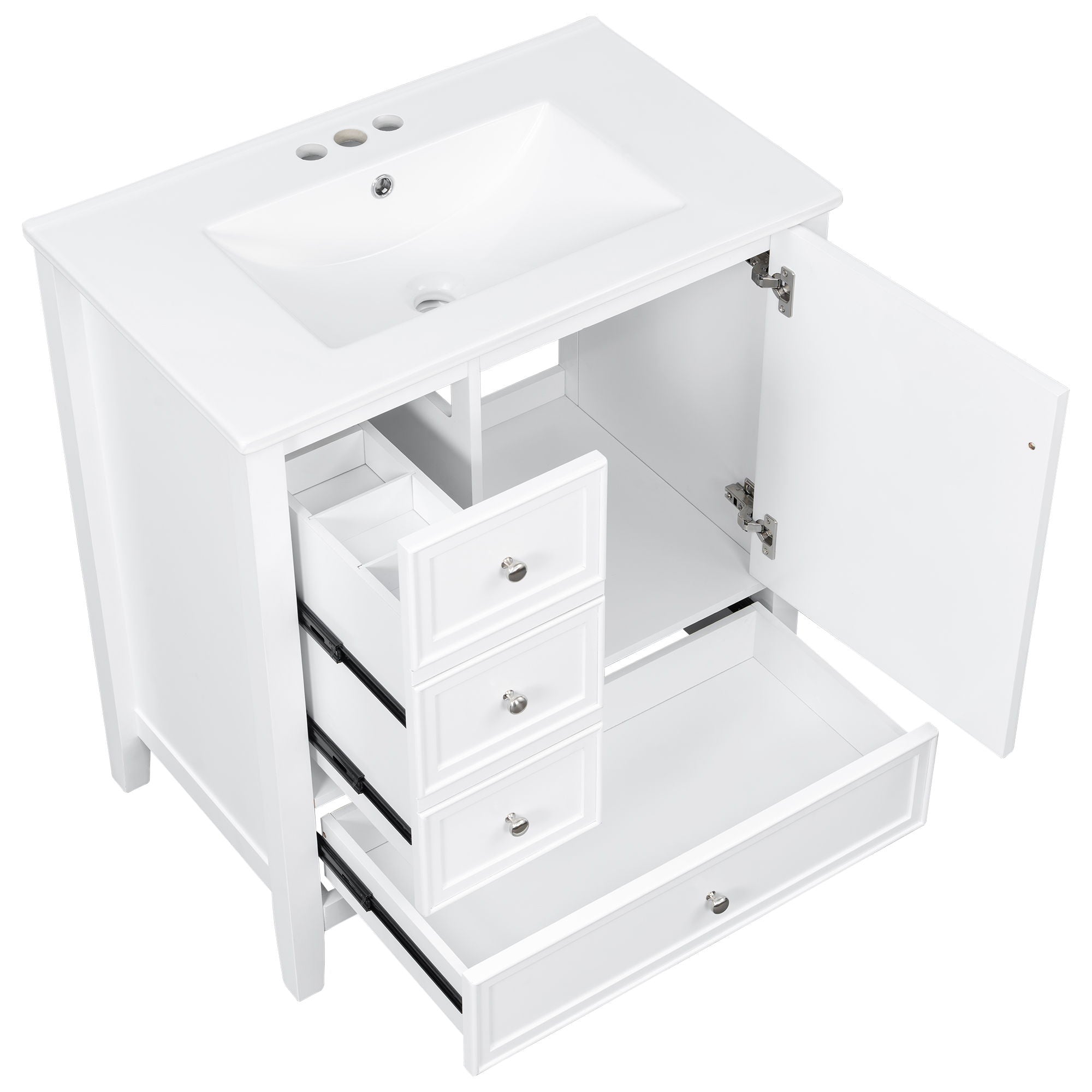 Modern Bathroom Vanity With Sink, 1 Cabinet & 3 Drawers