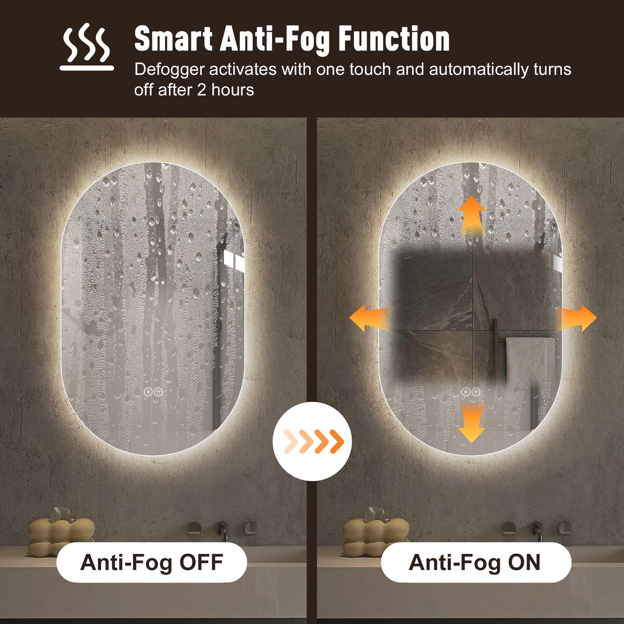 Smart Wall Mounted LED Touch Screen Mirror With Anti-Fog Function And Adjustable Lighting