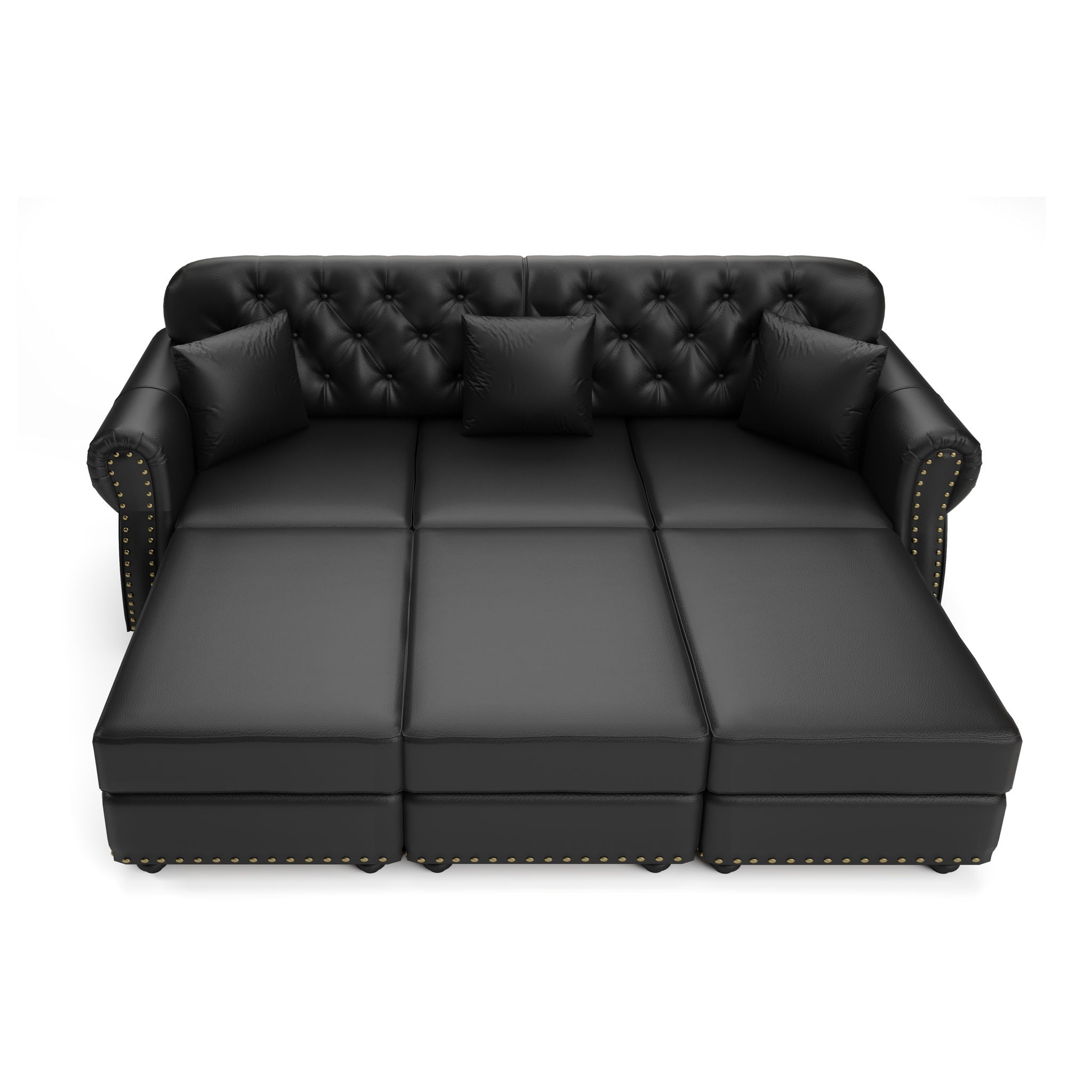 Upholstered Sofa With Nailhead Trim, Rolled Armrests With Ottoman
