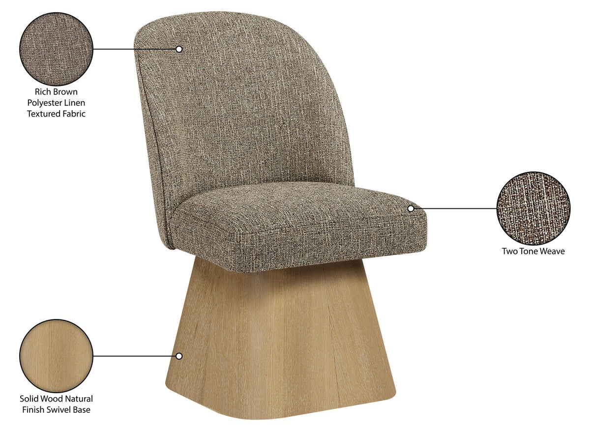 Marlowe - Linen Textured Fabric Upholstered Swivel Dining Side Chair - Stained Natural