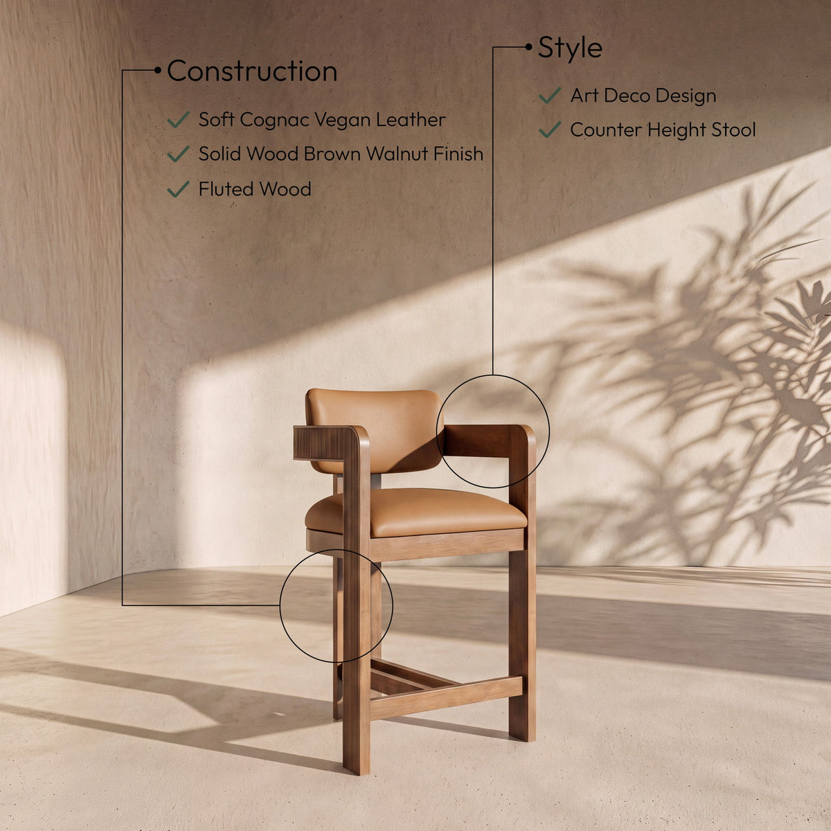 Sacha - Vegan Leather Upholstered Counter Stool With Brown Base
