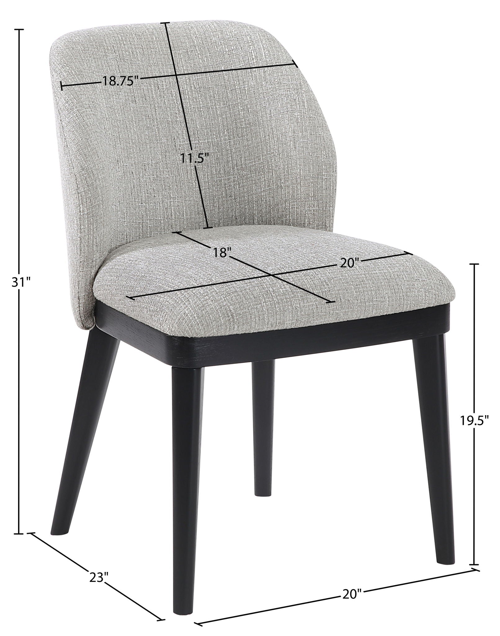 Valeo - Linen Textured Fabric Upholstered Dining Chair (Set of 2) - Painted Black Base