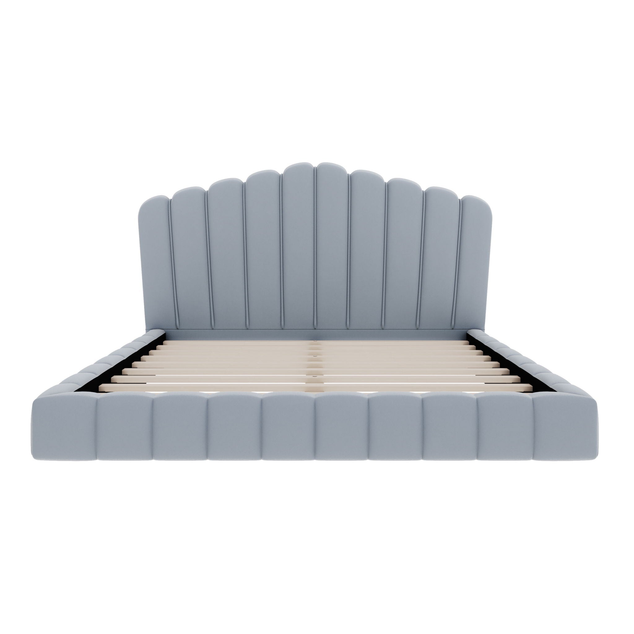 Queen Upholstered Bed Frame With Shell Shaped Headboard - Light Blue - Light Blue