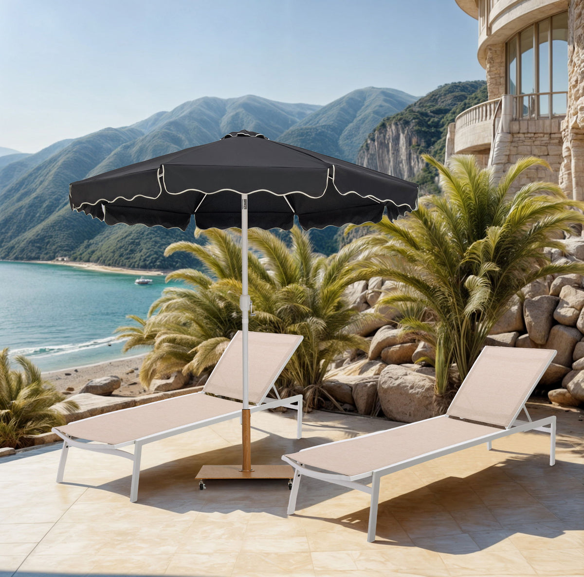 Amalfi - Aluminum Patio Umbrella - Light Brown Base / White Pole