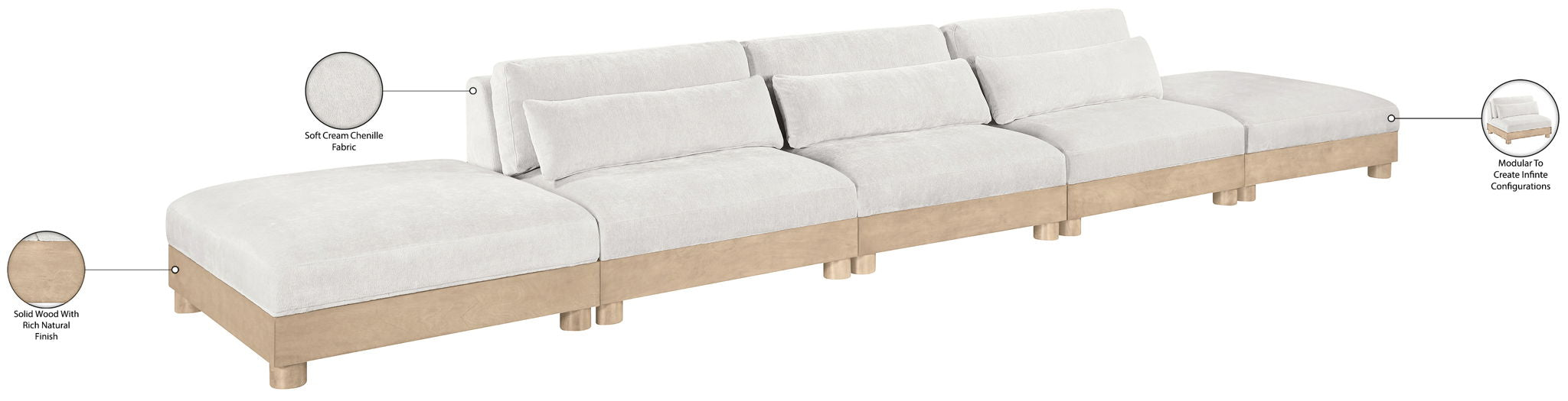 Turin - Chenille Fabric Upholstered Modular Sectional - White