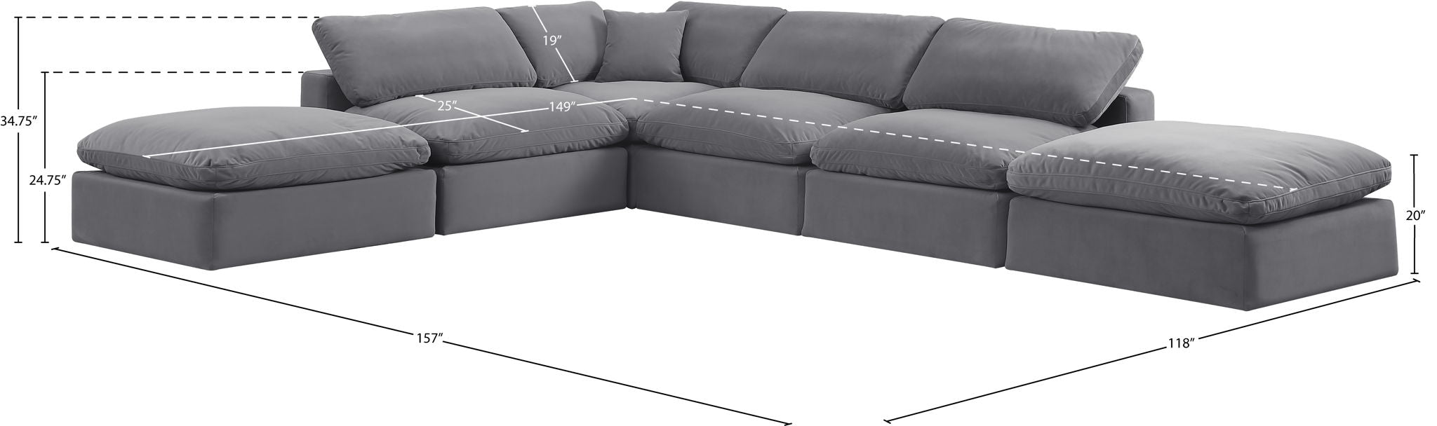 Comfy - 6 Piece Velvet Modular Sectional
